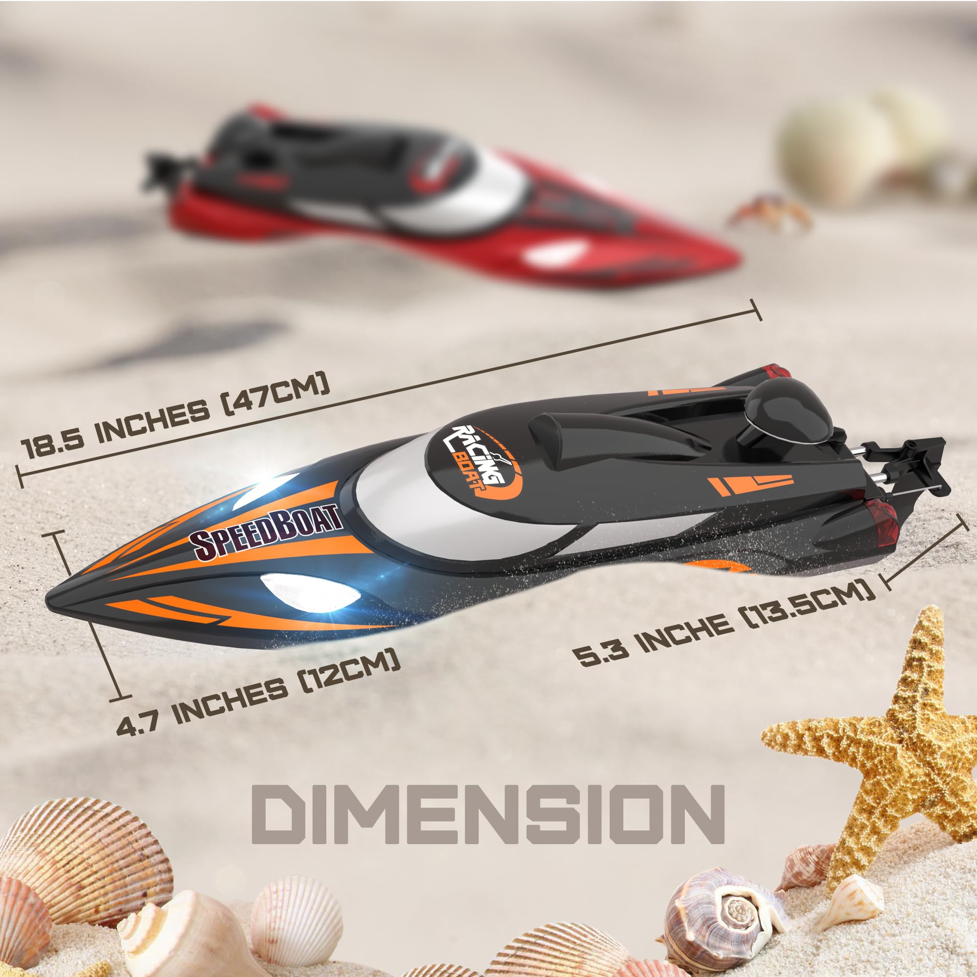 BEZGAR 18 Inch Large Remote Control Boat for Adults & Kids - 35KMH High Speed RC Boat for Lakes & Oceans - 1500mAh Rechargeable Battery - Durable TX125 Black RC Boat - Perfect Gift for Boys & Outdoor Water Play