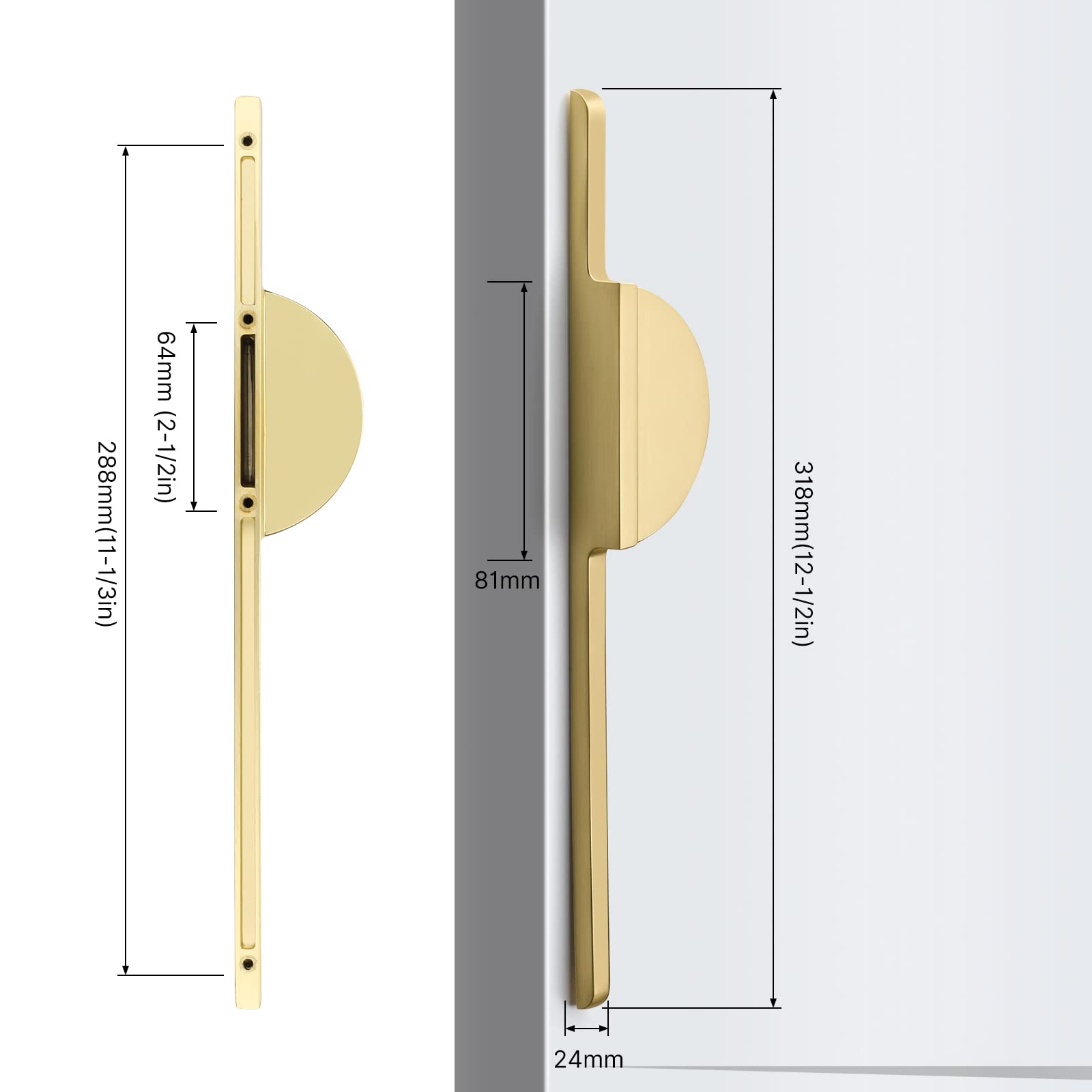 4 Pack Brushed Gold Cabinet Pulls - Semicircle Half Moon Drawer Handles for Closet & Cupboard (11-1/3