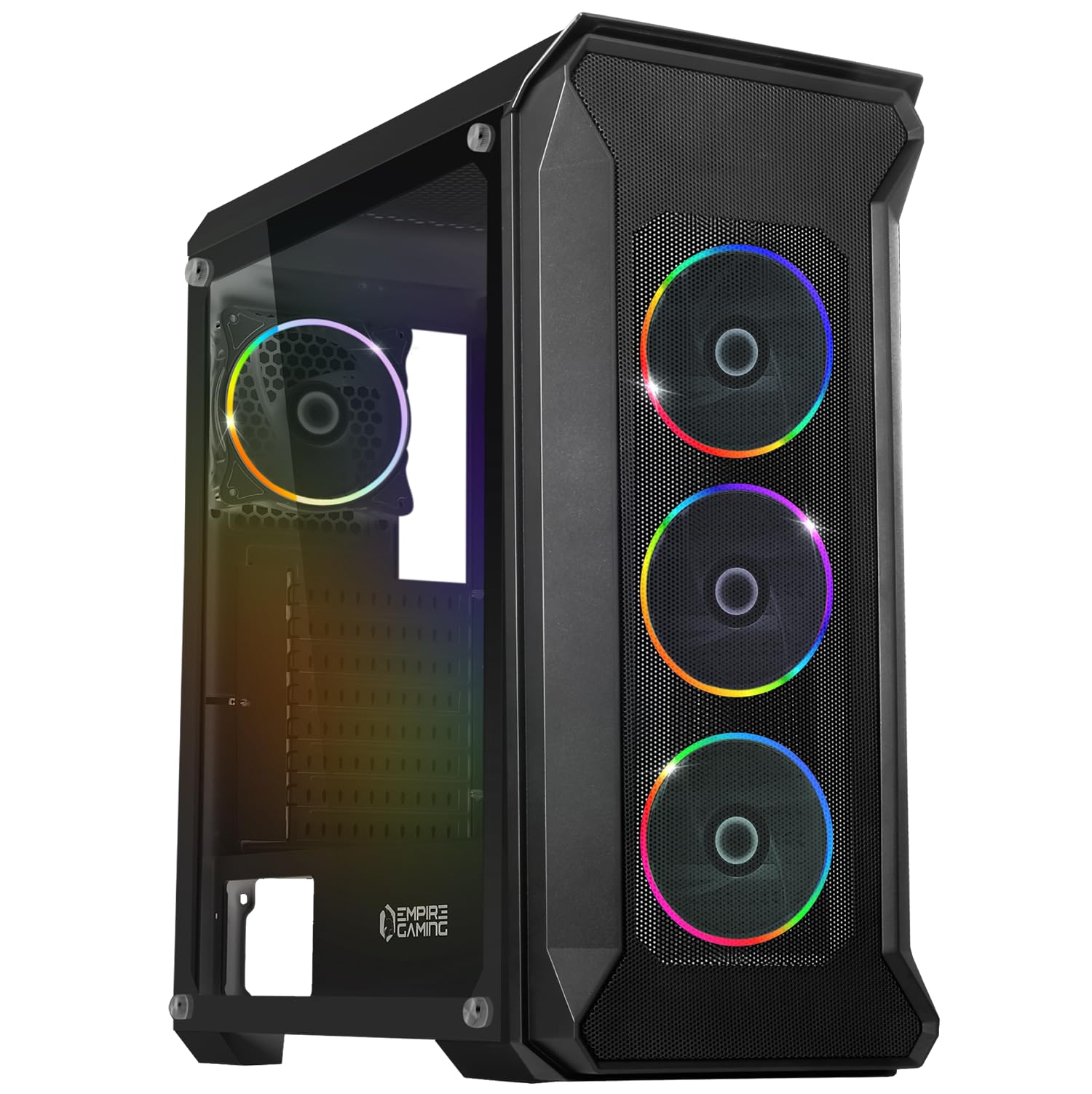 EMPIRE GAMING Darkwitcher Mid-Tower ATX PC Gaming Case with ARGB Lighting - Metal Mesh Front Panel & Tempered Glass Side Panel - Includes 4x 120mm 5V PWM Addressable RGB Fans - High Airflow Gaming PC Case for Ultimate Gaming Setup - Perfect for High-Performance Gaming PCs, Streaming Rigs & Esports Battlestations