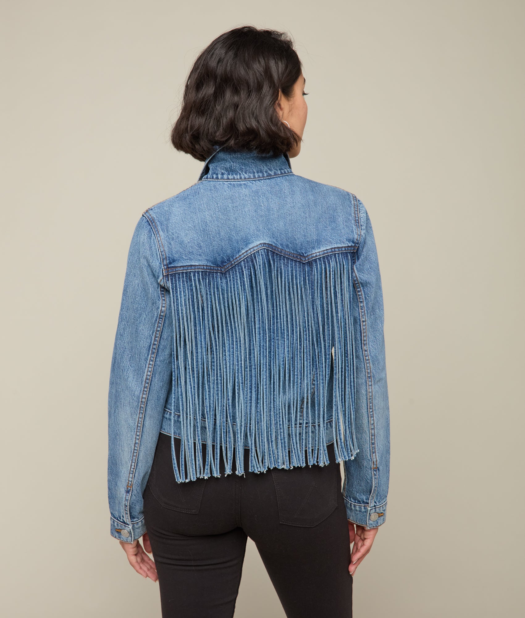 Justine Fringe Denim Jacket for Women - Blue Roan Distressed Vintage Style Jacket - Perfect for Casual Outfits, Music Festivals & Boho Fashion