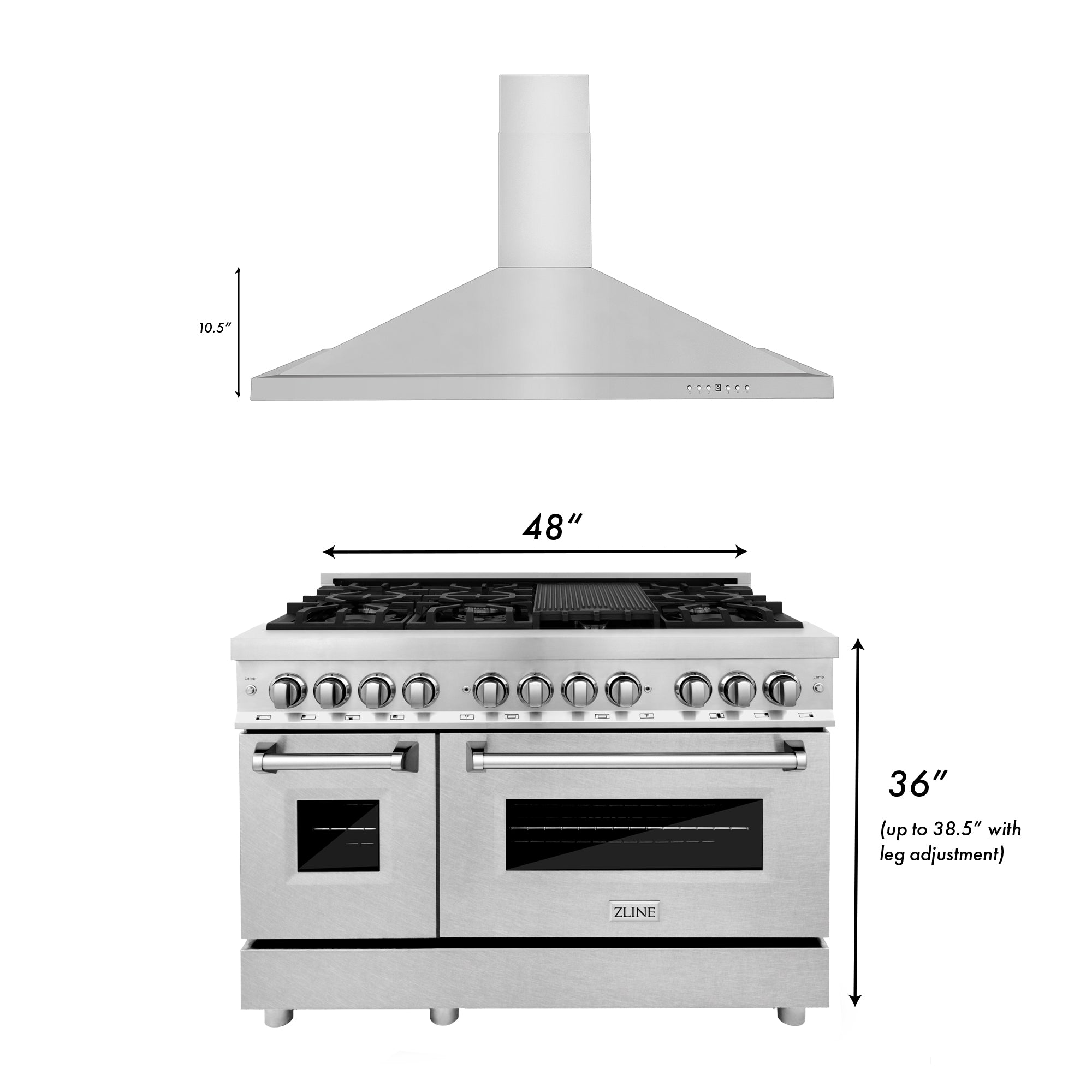 ZLINE 48-inch Professional Kitchen Package - Stainless Steel Dual Fuel Range with Convertible Vent Hood | Perfect for Home Chefs & Modern Kitchens