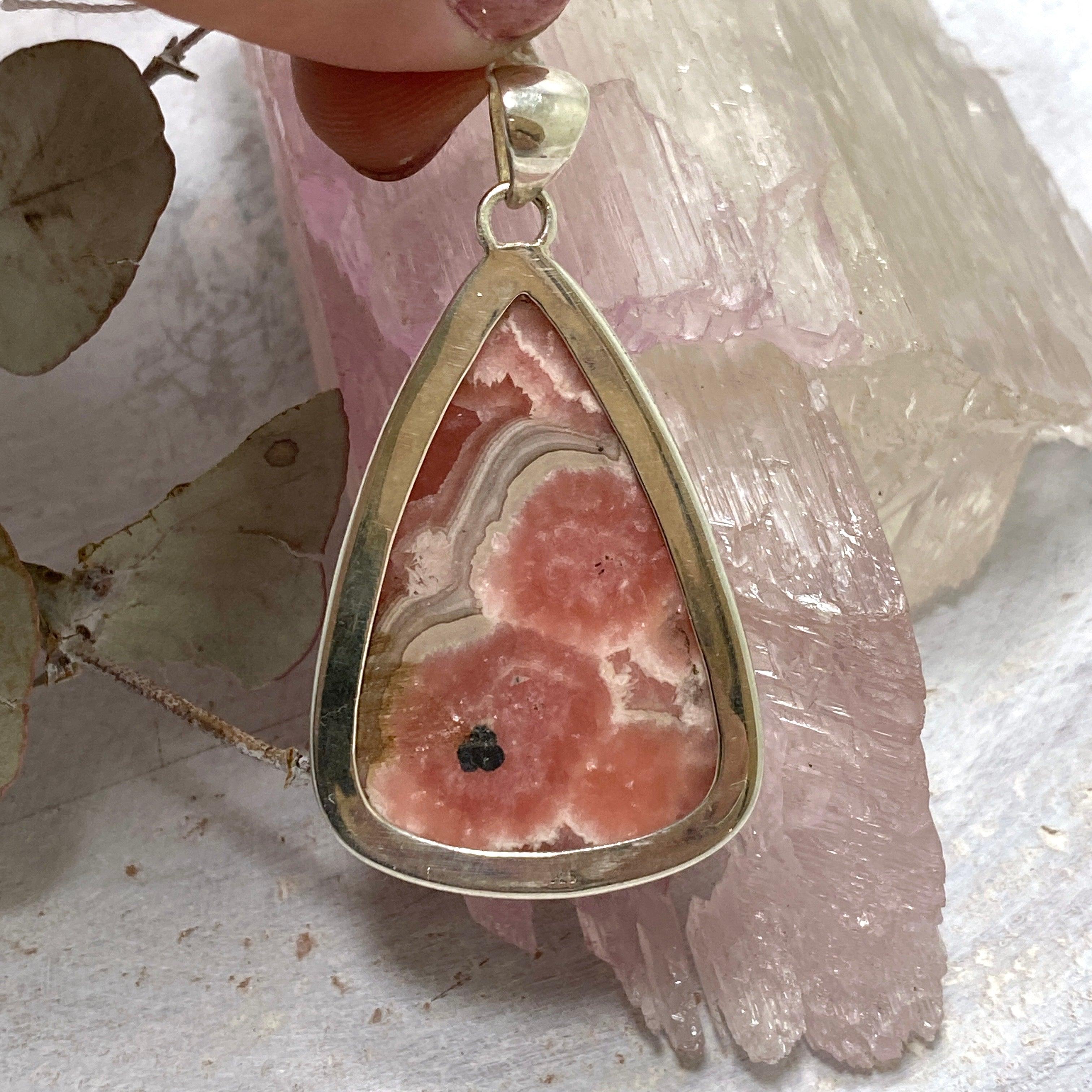 Rhodochrosite Large Teardrop Pendant Necklace KPGJ2814 - Elegant Gemstone Jewelry for Women, Perfect for Weddings, Parties & Special Occasions