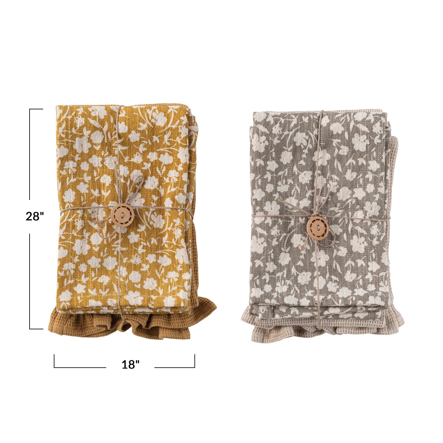 Premium Cotton Slub Printed Waffle Tea Towel Set - 6 Pack Absorbent Kitchen Towels for Dish Drying, Hand Wiping & Home Decor