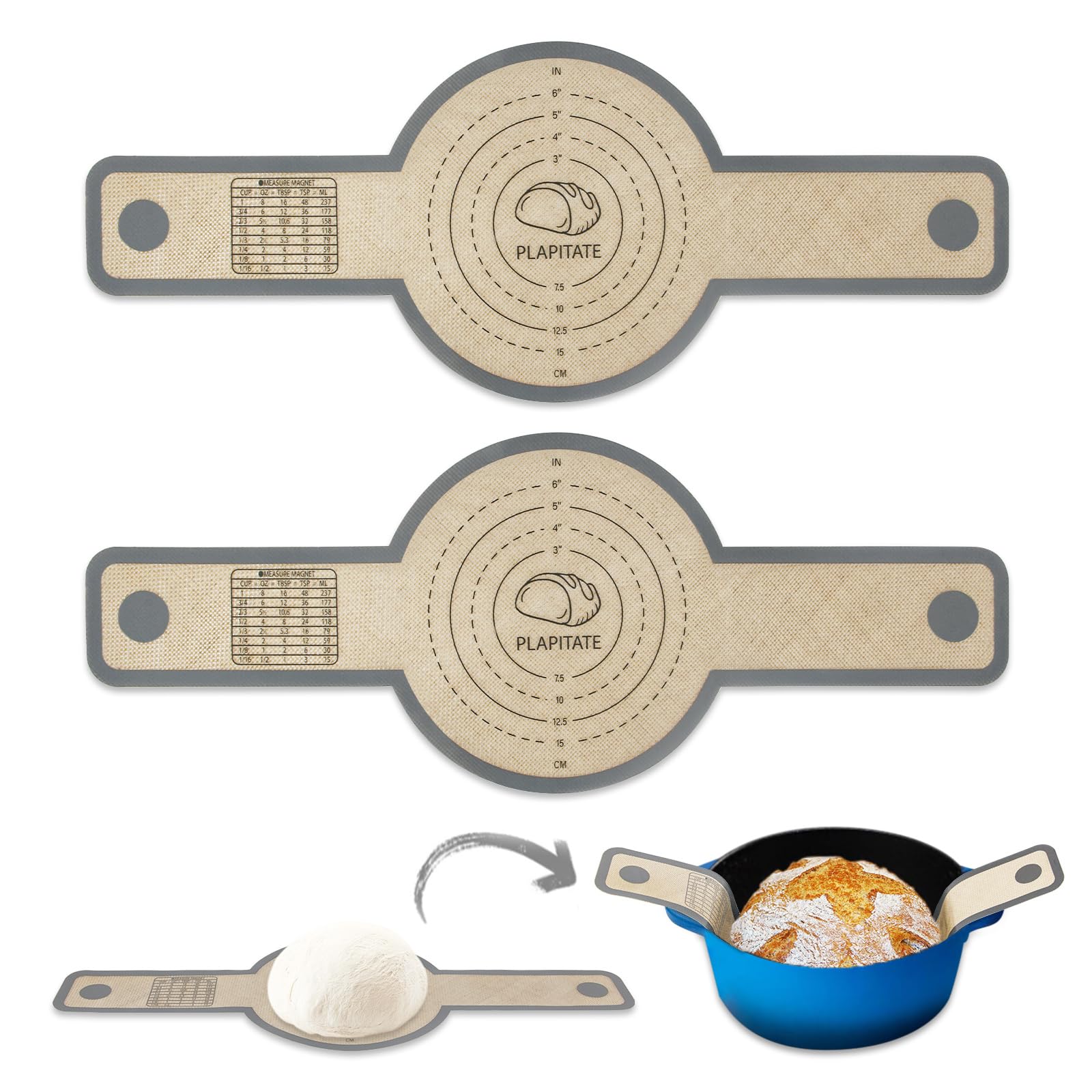 Non-Stick Silicone Bread Sling for Dutch Oven - 2 Pack Reusable Baking Mat with Long Handles, Easy Clean & Transfer Sourdough Bread - Perfect for Artisan Bread Baking, Homemade Loaves & Oven to Table Serving