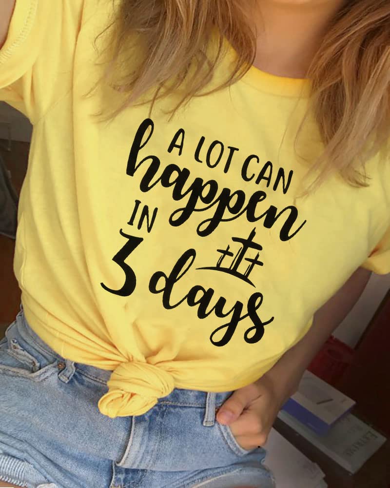 Funny Christian Easter T-Shirt for Women - 3 Days Letter Printed Religious Quote Top in Green | Church, Bible Study & Holiday Gift
