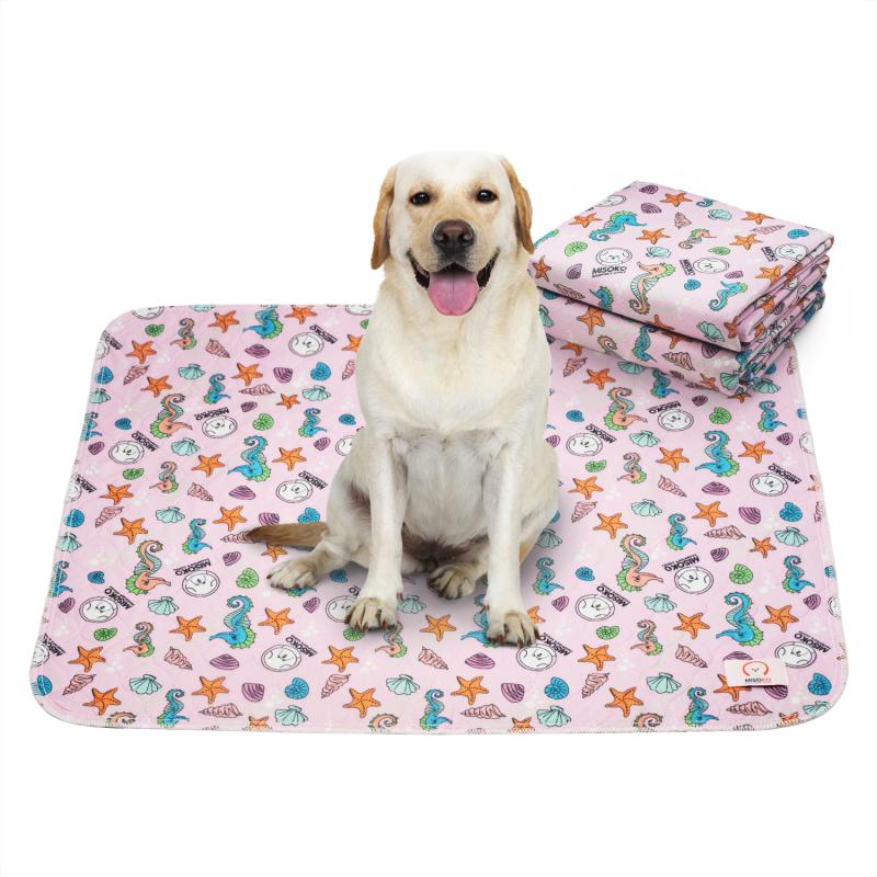 Misoko Reusable Pet Pads with Seahorse Design, Pink Washable Pads, 2-Pack for Dogs & Cats - Perfect for Crate Training, Bedding & Travel