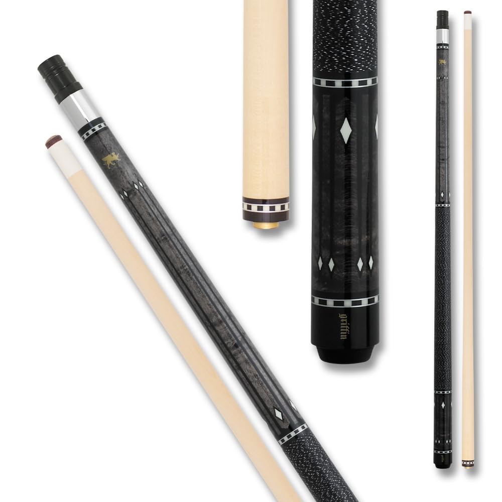 Premium Griffin GR32 Pool Cue - Grey Stained Maple Shaft with White Diamond Inlays | Professional Billiards Stick for Tournament & Home Game Use