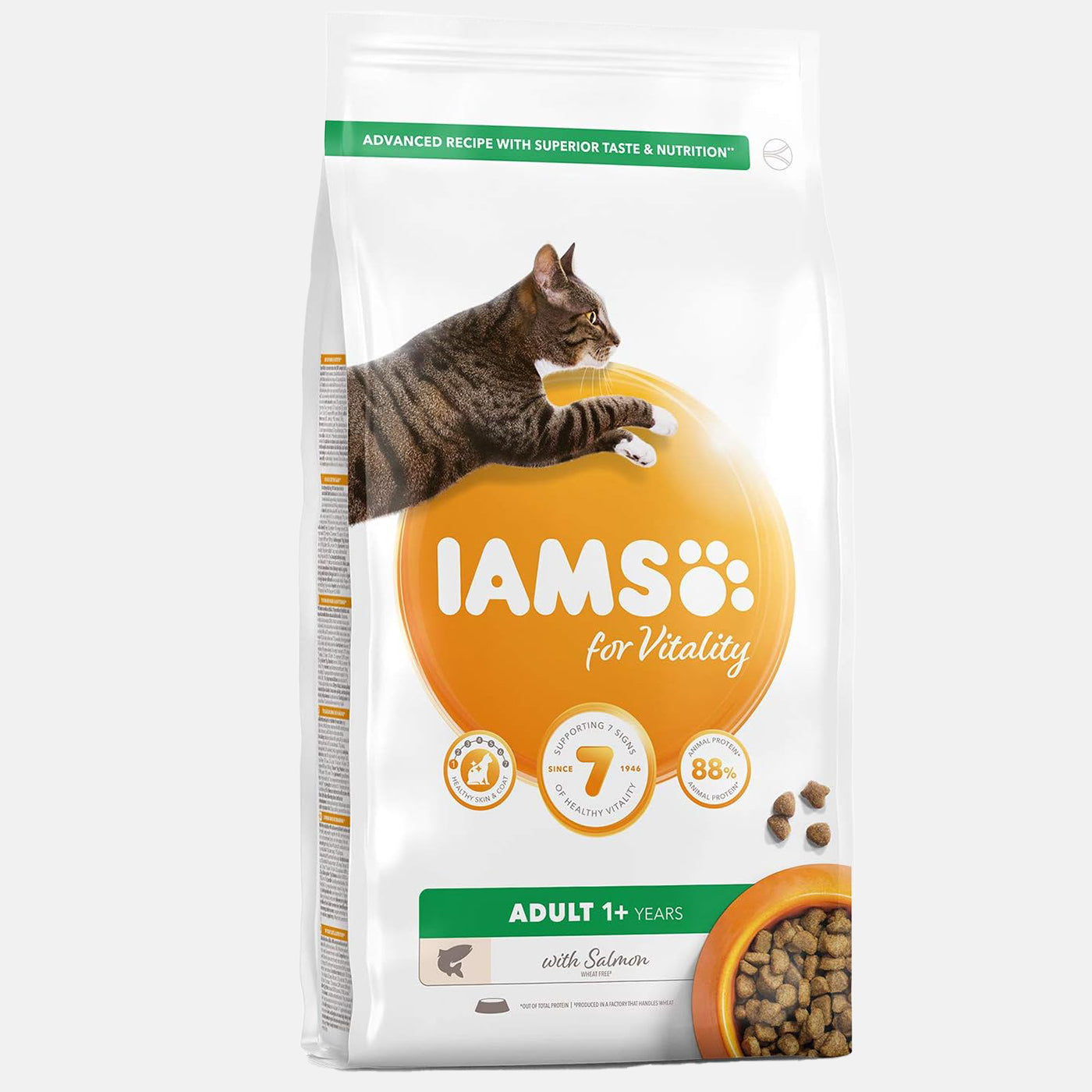 IAMS Vitality Adult Dry Cat Food with Real Salmon - High Protein & Nutrient-Rich Kibble for Indoor & Outdoor Cats | Supports Healthy Digestion & Shiny Coat
