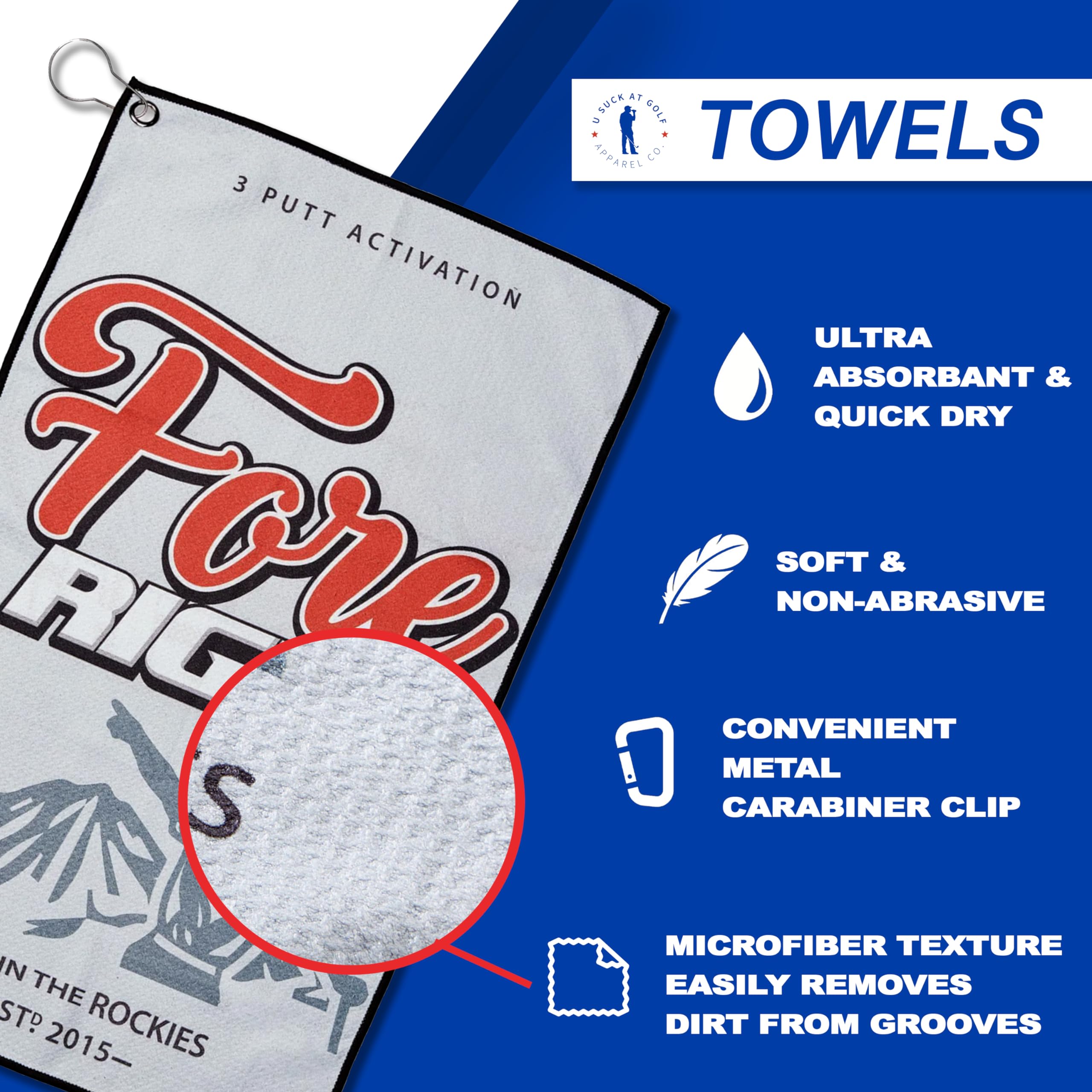 High Performance USAG Golf Towel - Funny Golf Gift for Men & Women | Perfect for Club Membership, Tournaments & Practice | Fore Right Golf Accessories