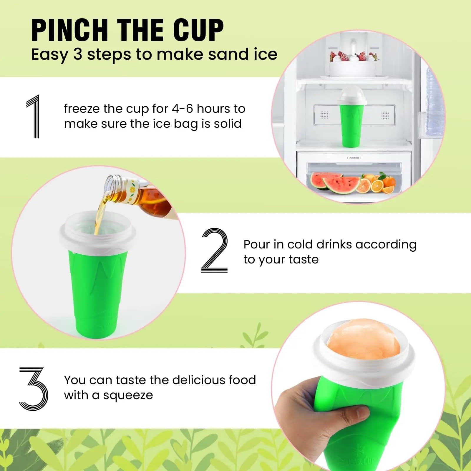 **Quick Frozen Magic Slushy Maker Cup - Portable Smoothie & Ice Cream Cup with Spoon & Straw (Green) - Perfect for Summer Drinks, Kids Snacks & Party Treats**