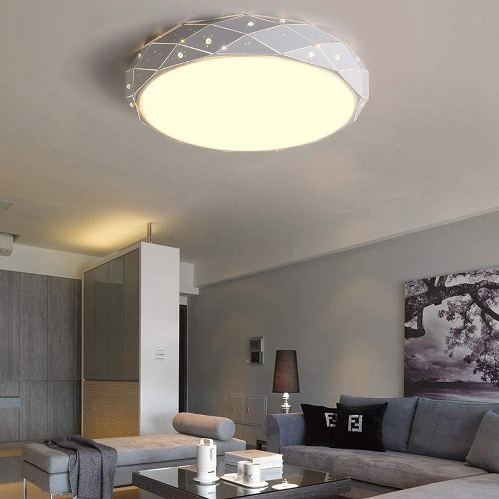 Modern Flush Mount Ceiling Light with Crystal Accents - Dimmable LED Close-to-Ceiling Fixture for Bedroom, Hallway, Office - Elegant Metal Hanging Lighting for Home & Commercial Spaces
