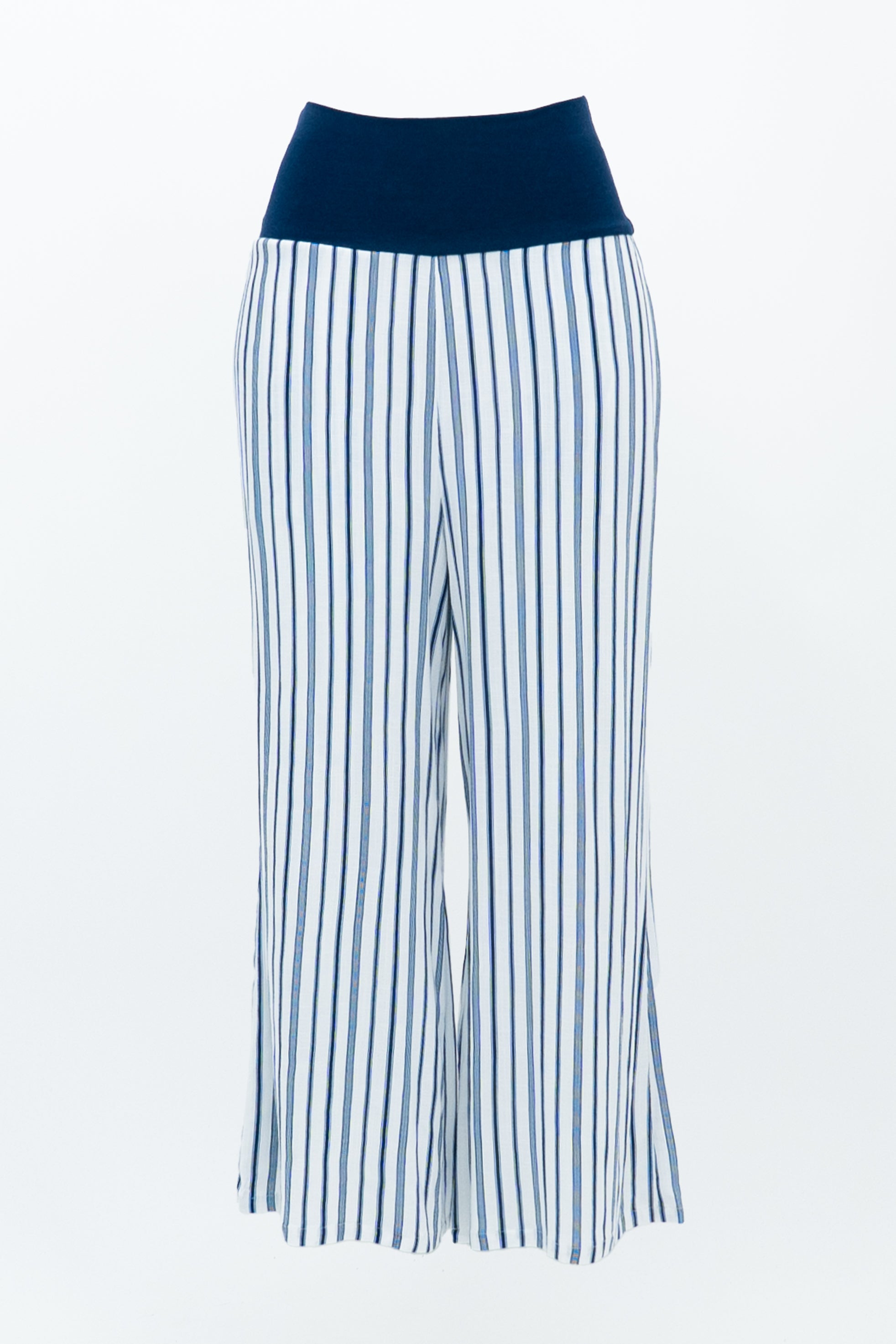 Landon Capri Pants - Indigo Stripe Linen Bamboo Blend - Comfortable Casual Wear for Summer & Travel