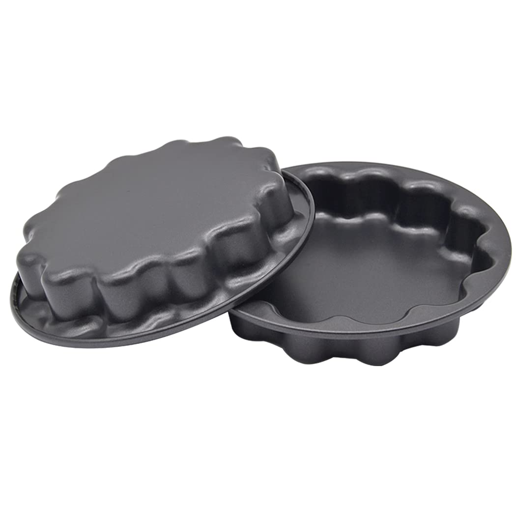 **Hoshen 5.6-Inch Petal-Shaped Carbon Steel Baking Pan Set, Non-Stick Cake Mold for Bread, Muffins & Pastries – FDA Approved, 2-Piece Black Bakeware – Perfect for Home Baking & Party Desserts**