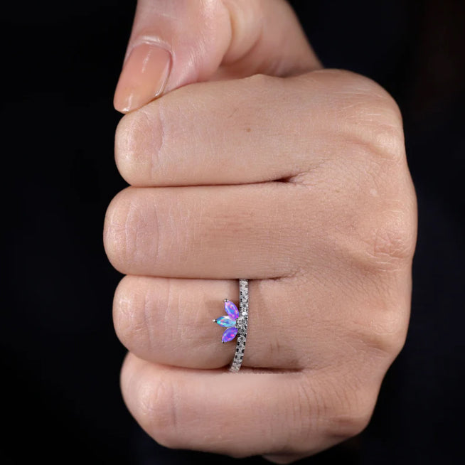 Lavender Fire 3 Marquise Ethiopian Opal Ring – Genuine Natural Opal Jewelry for Women, Elegant Wedding & Engagement Ring, Perfect Gift for Anniversary & Special Occasions