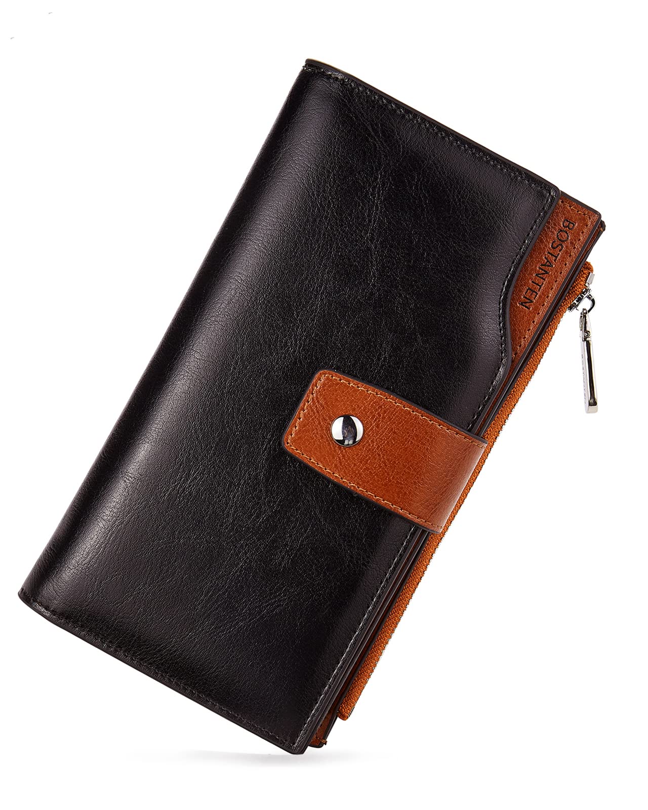 BOSTANTEN Women's Leather Wallet with RFID Blocking - Large Capacity Trifold Card Holder & Phone Clutch for Ladies | Perfect for Travel, Work, and Everyday Use