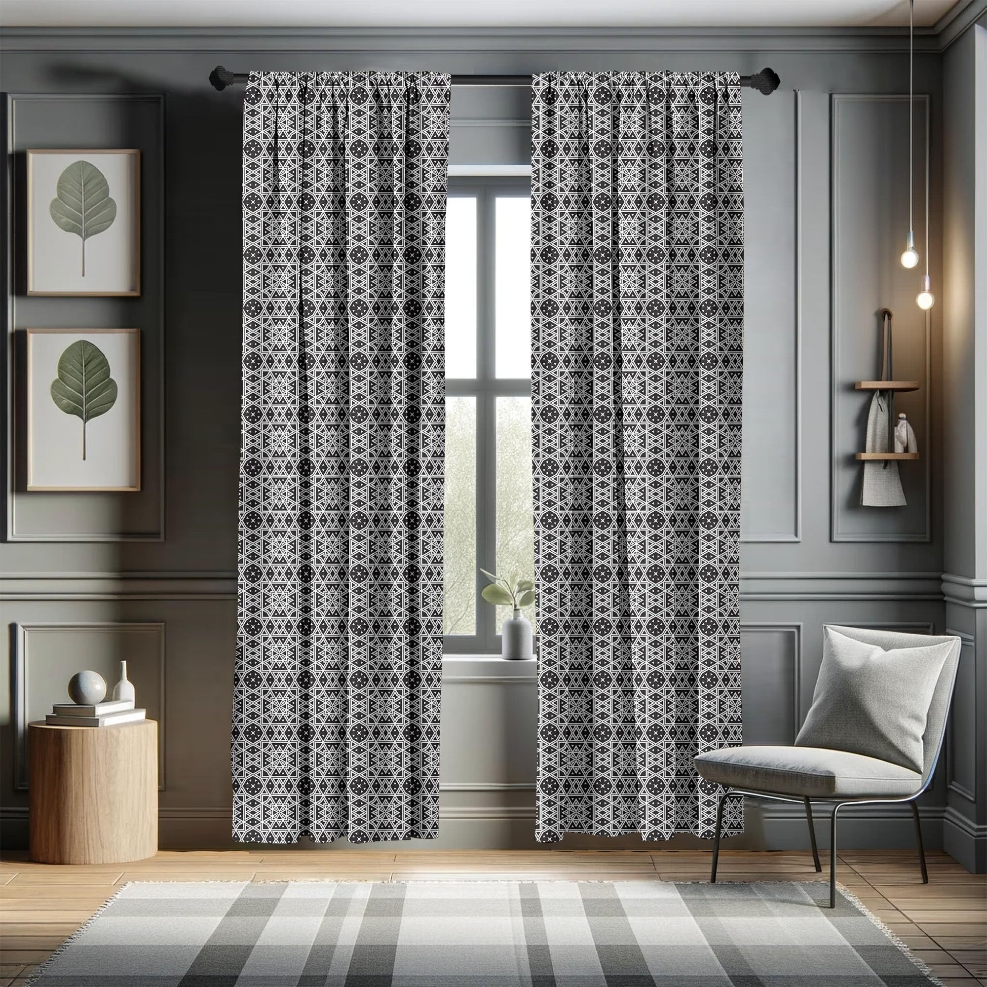 Ambesonne Black and White Geometric Curtains - 2 Panel Set, 28