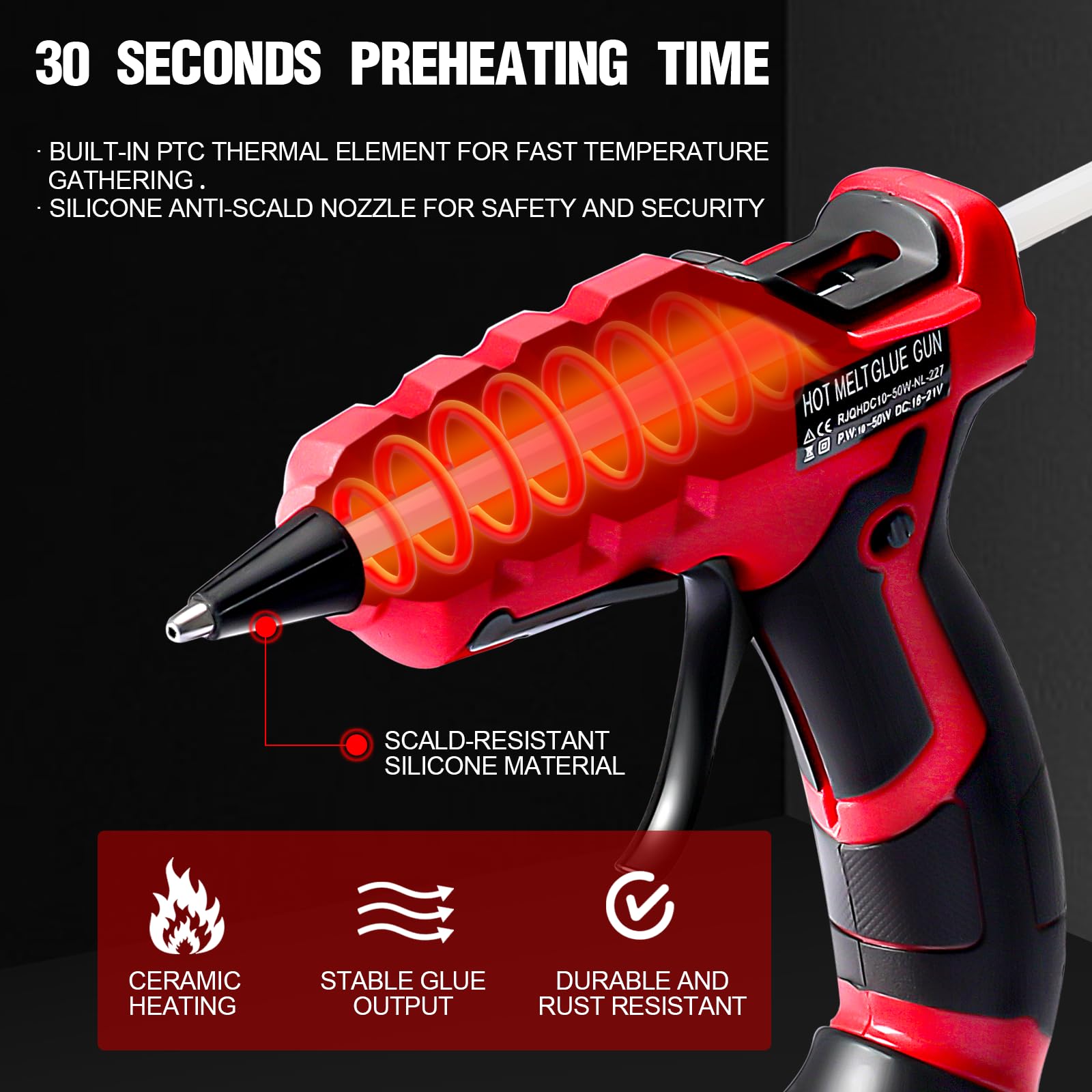 Milwaukee M18B Cordless Hot Glue Gun - 18V Max Li-ion Battery Powered, 30-Second Fast Preheat, Tool Only with 30 Glue Sticks - Perfect for Arts & Crafts, DIY Projects, Home Repairs & Woodworking