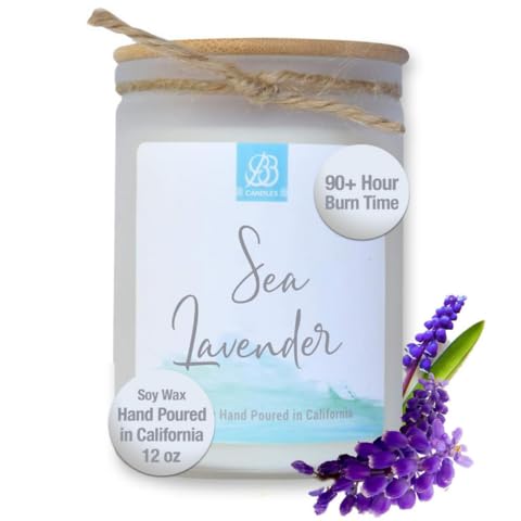 Coastal Essentials Natural Soy Hand-Poured Candle - Sea Lavender Scent, Long-Lasting 90+ Hours Burn Time, 12oz Artisan Candle for Home, Spa & Relaxation | Strong Aromatherapy Fragrance for Bedroom, Bath & Office