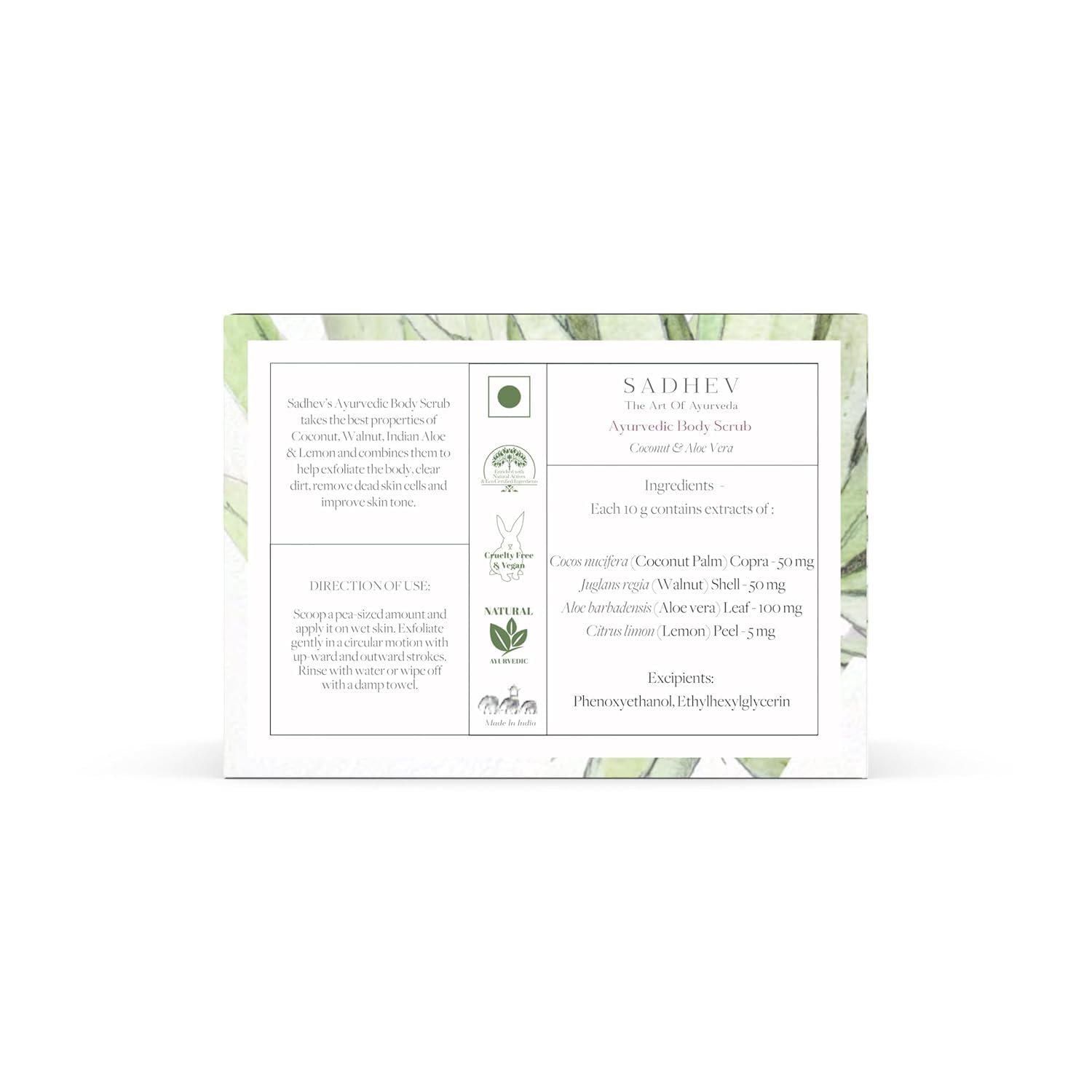 Natural Ayurvedic Coconut & Aloe Vera Body Scrub - Exfoliates Dead Skin Cells, Deep Cleans Pores, Brightens Skin Tone | Perfect for Dry Skin, Pre-Shave & Post-Tanning Care