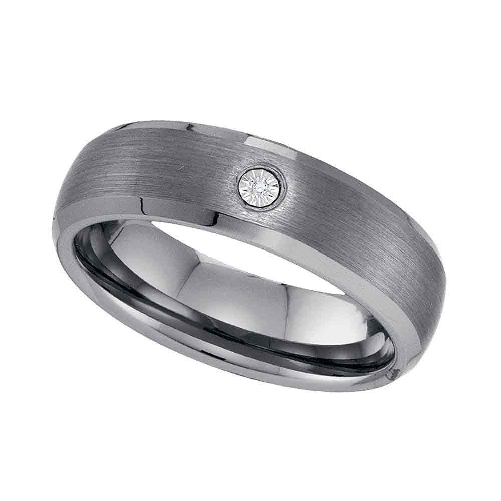 Men's Tungsten Carbide Round Diamond Solitaire Band Ring - 0.01 CTTW, Size 13.5 - Perfect for Weddings, Anniversaries & Everyday Luxury Jewelry