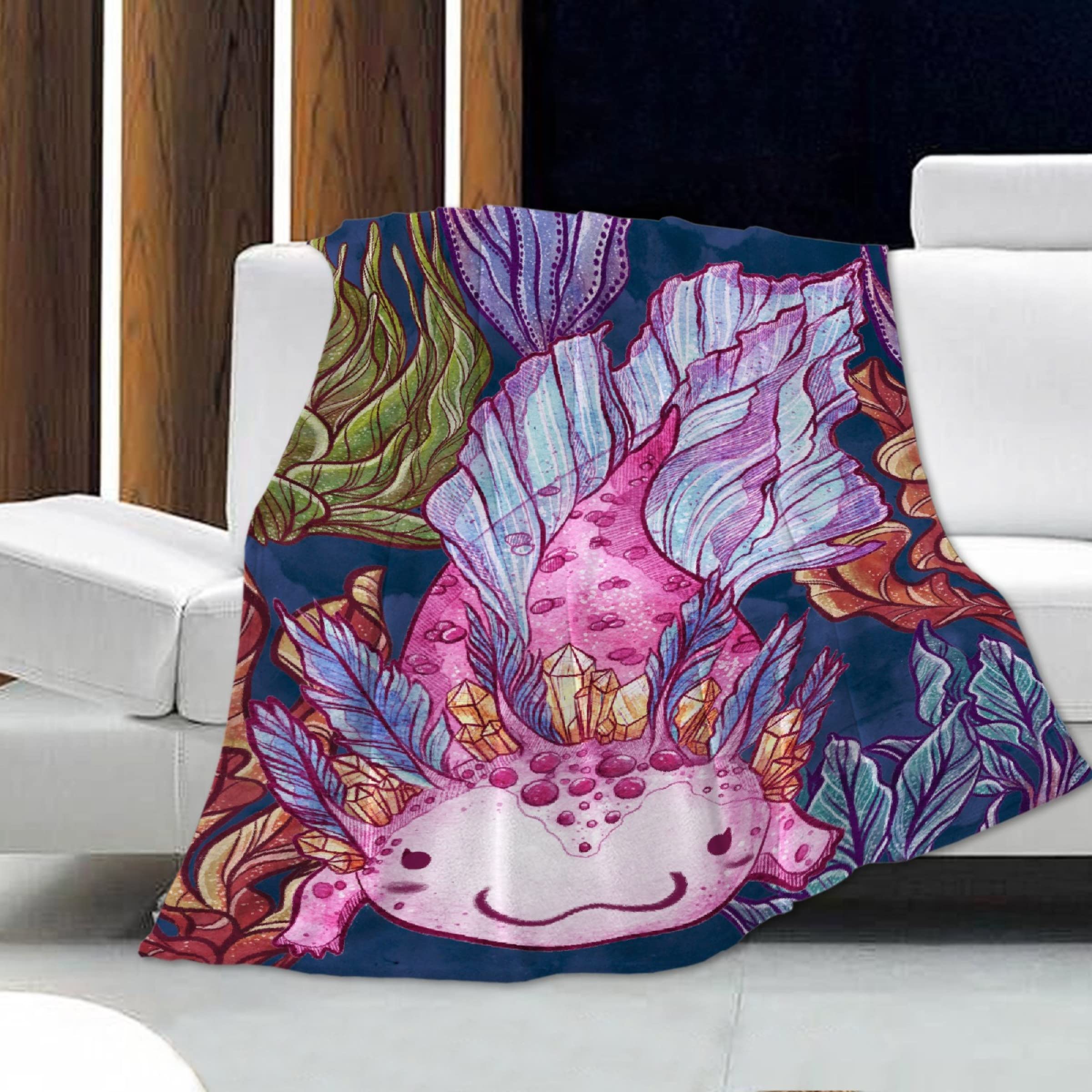 Cute Axolotl Flannel Blanket - Soft Salamander Throw for Kids & Adults (50