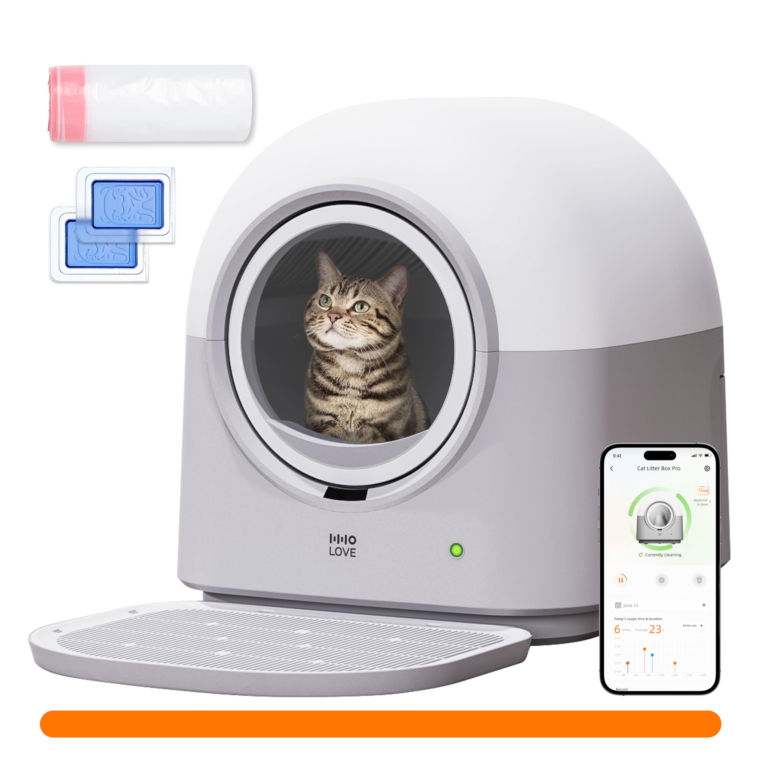 TY Pro Self Cleaning Cat Litter Box - 60L Extra Large Automatic Litter Box with App Control, Anti-Pinch Safety for Multiple Cats (3-20lbs), Advanced Odor Control System with Mat & Liner (Grey) - Perfect for Multi-Cat Homes & Busy Pet Owners