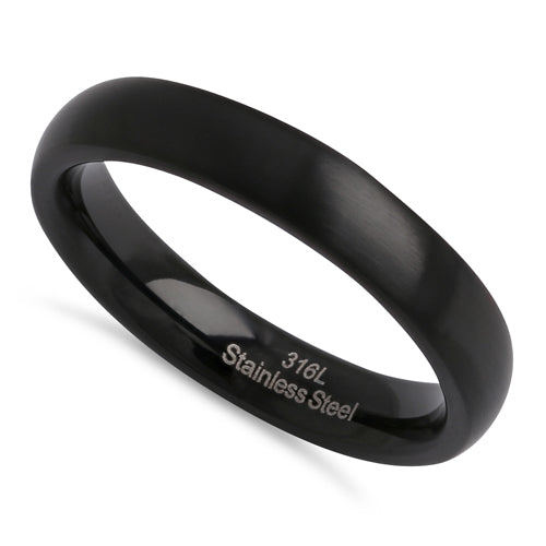 4mm Black Brushed Stainless Steel Wedding Band Ring for Men - Durable, Hypoallergenic, Comfort Fit - Perfect for Engagement, Anniversary, and Everyday Wear
