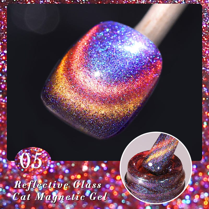 Reflective Glass Cat Magnetic Gel Nail Polish - 10ml Long-Lasting Shine for Manicures & Pedicures - Perfect for Nail Art, Salon & Home Use