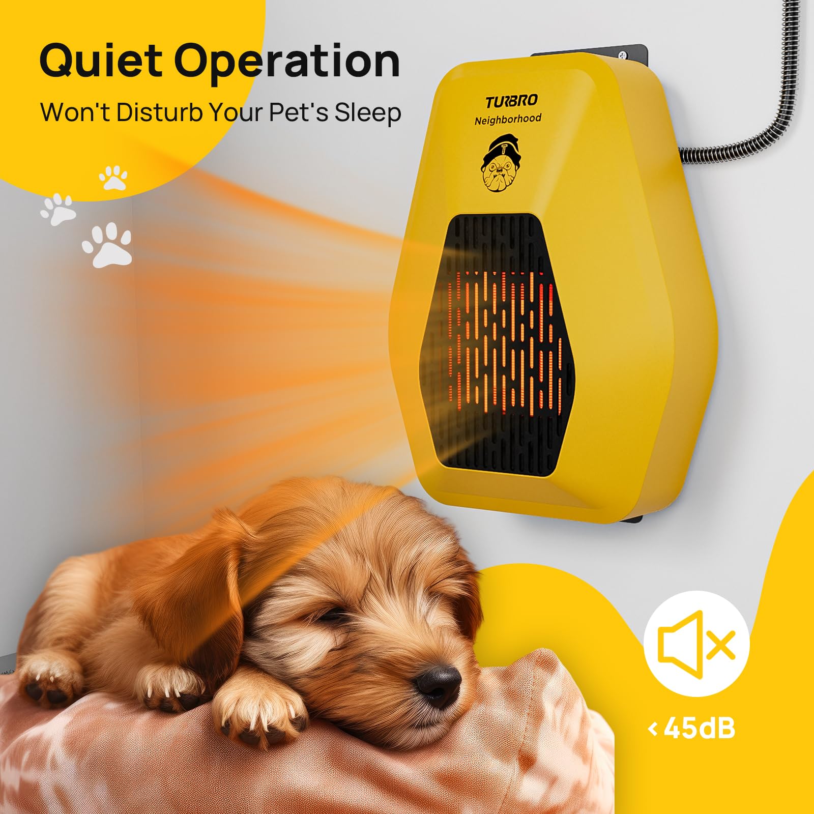 TURBRO DH800A 800W Wall Mount Dog House Heater with 10ft Anti-Bite Cord - Waterproof & Overheat Protection - Electric Pet Warmer for Kennels, Cat Cages & Chicken Coops (UL Certified) - Keep Pets Warm in Winter for Indoor/Outdoor Use