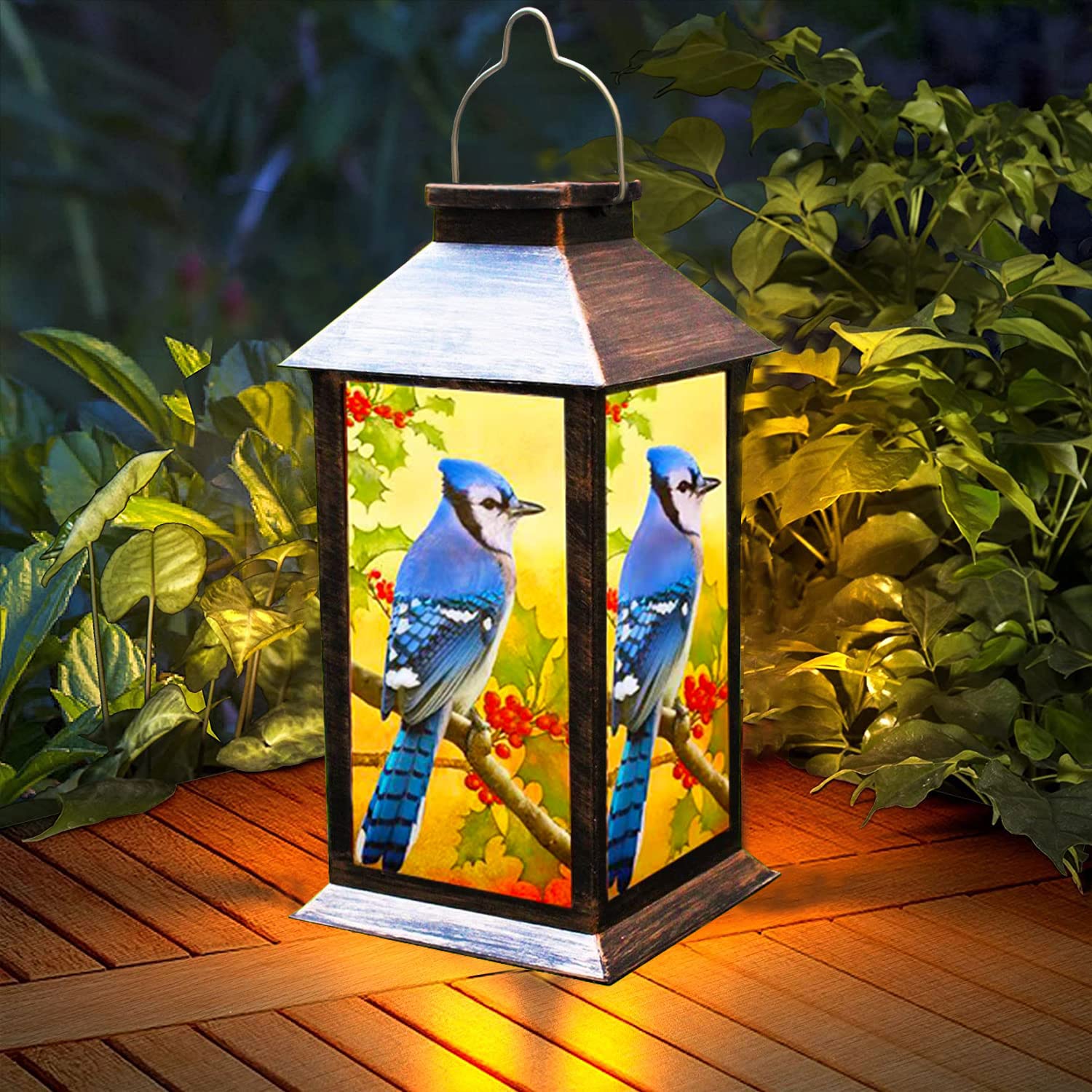 Solar Powered Outdoor Hanging Lantern - Waterproof LED Garden Lights for Patio, Porch, Tabletop Decoration | Blue Jay Design PVC Solar Lantern (1 Pack) - Perfect for Backyard Parties, Camping & Evening Ambiance