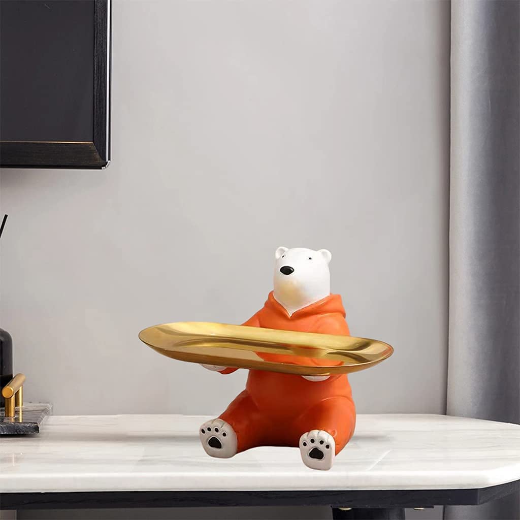 Nordic Style Bear Figurine Storage Tray - Seated Bear Statue Desk Organizer for Jewelry, Keys & Trinkets | Home, Office & School Desktop Decor & Storage Solution