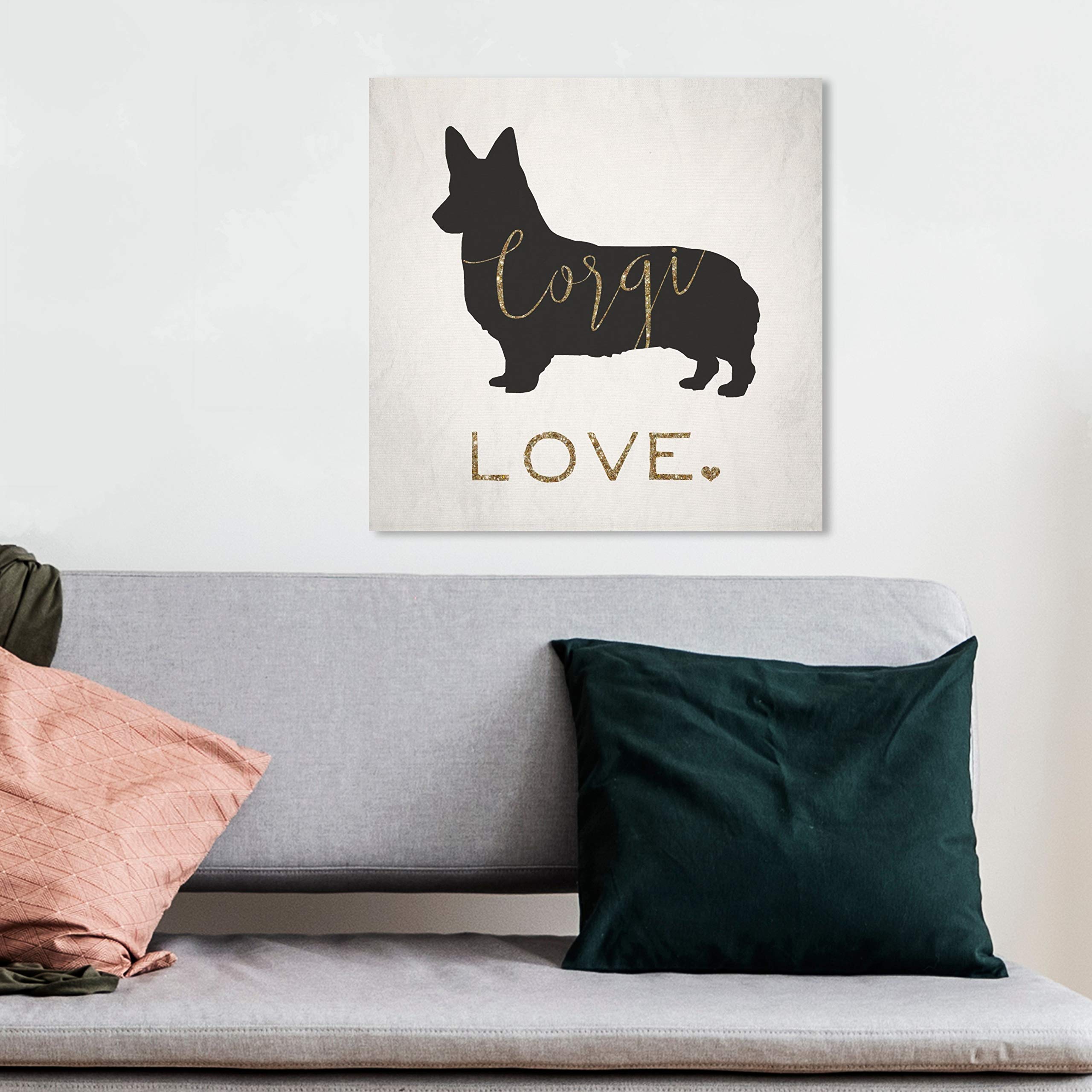 Oliver Gal Artist Co. 'Corgi Love' Animal Wall Art Canvas Print - 12x12 Inch Gold & Black Modern Home Decor - Perfect for Living Room, Bedroom, Nursery & Office Decorations