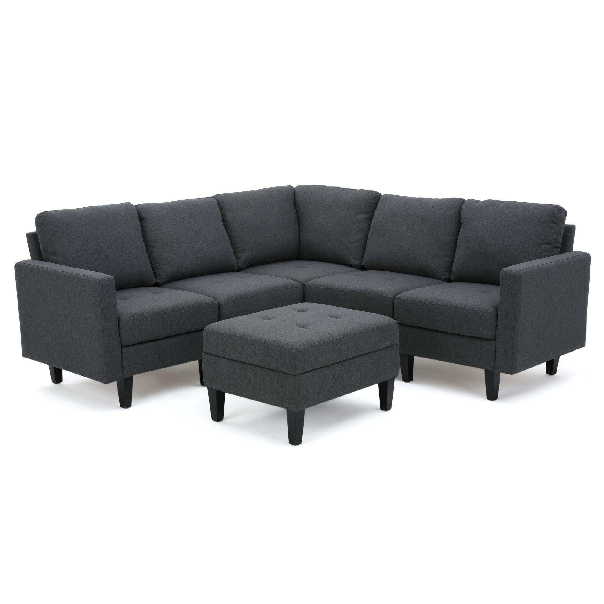 6-Piece Gunmetal Gray Contemporary Plush Sectional Sofa with Ottoman 35.5