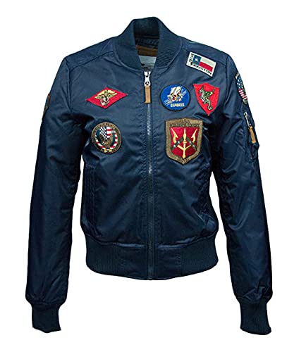 Top Gun Official MA-1 Bomber Jacket with Patches - Military Style Flight Jacket for Men, Aviator Outerwear for Halloween Costume & Movie Fans