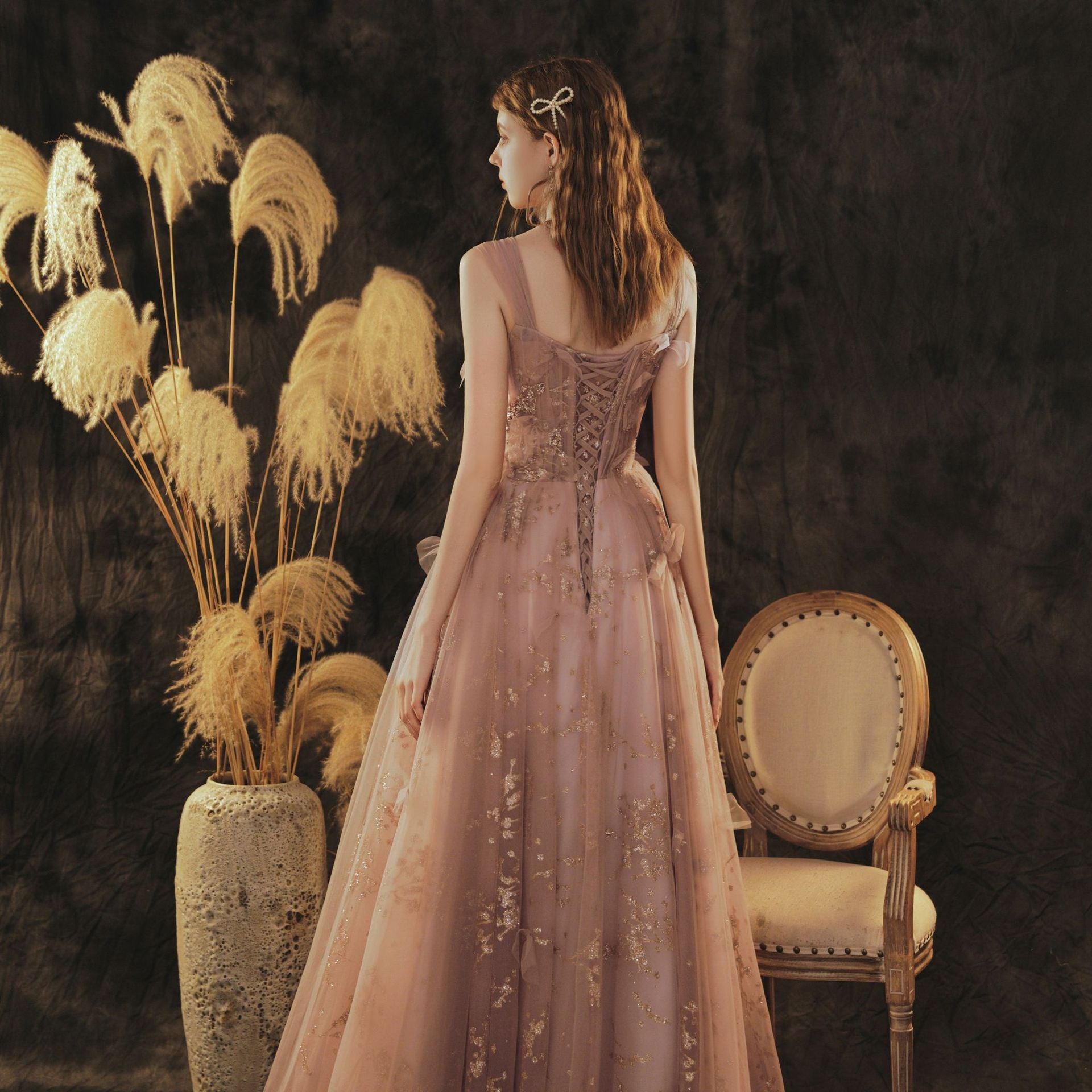 Fairy Pink Tulle A-Line Long Prom Dress for Women - Elegant Princess Formal Party Gown with Flowy Skirt - Perfect for Homecoming, Quinceañera, Wedding Guest & Special Occasions