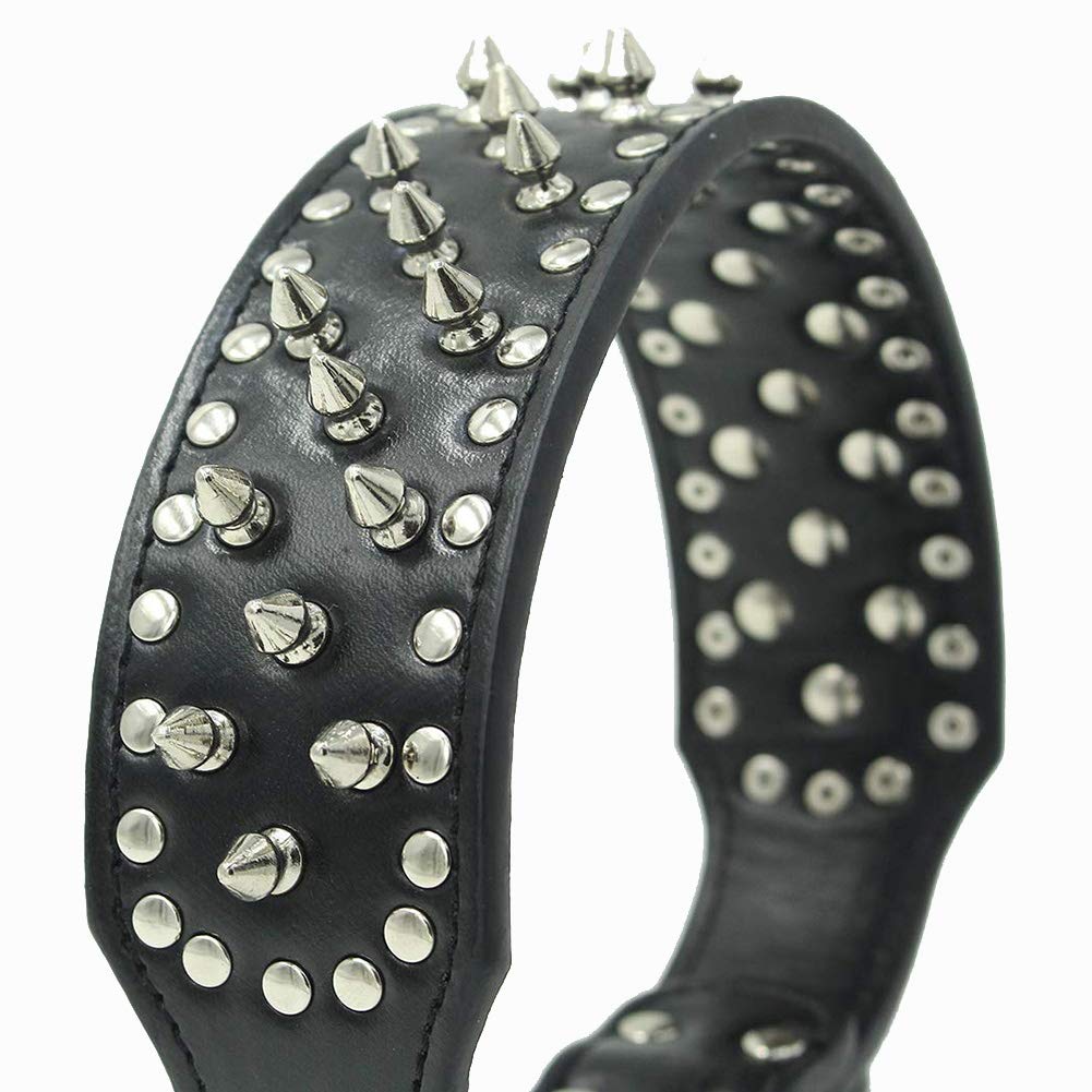 Spiked Studded Leather Dog Collar for Pitbulls - Heavy Duty Adjustable Pet Collar for Medium & Large Dogs - Perfect for Training, Walking & Outdoor Adventures
