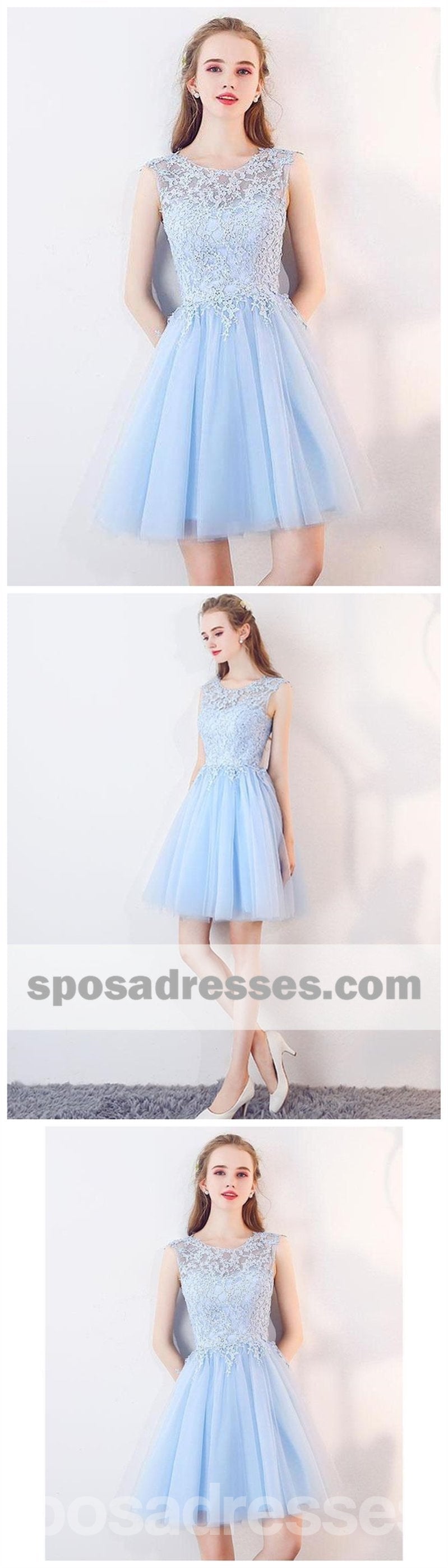 Elegant Blue Illusion Lace Homecoming Dress - Affordable Short Prom Dress for Teens (Style CM537) | Perfect for School Dances, Parties & Special Occasions