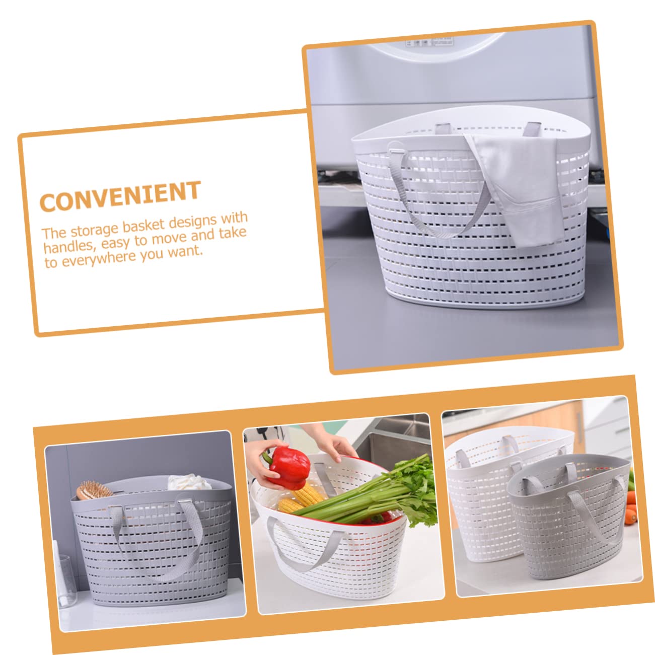 2-Pack Plastic Laundry Baskets & Storage Organizers - Multi-Purpose Foldable Hanging Baskets for Clothes, Eggs, Picnic, Bathroom & Home Organization (Hollow Design) - Perfect for Laundry Room, Kitchen, Dorm & Closet Storage