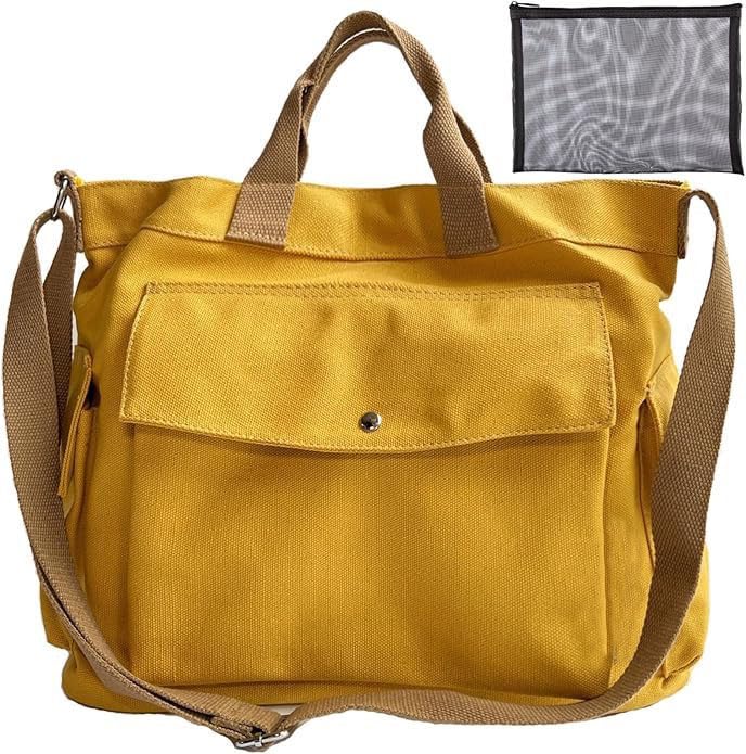 Stylish Large Canvas Crossbody Tote Bag for Women & Men - Multi-Pocket Messenger Shoulder Bag with Adjustable Strap - Perfect for Work, Travel, School & Everyday Use