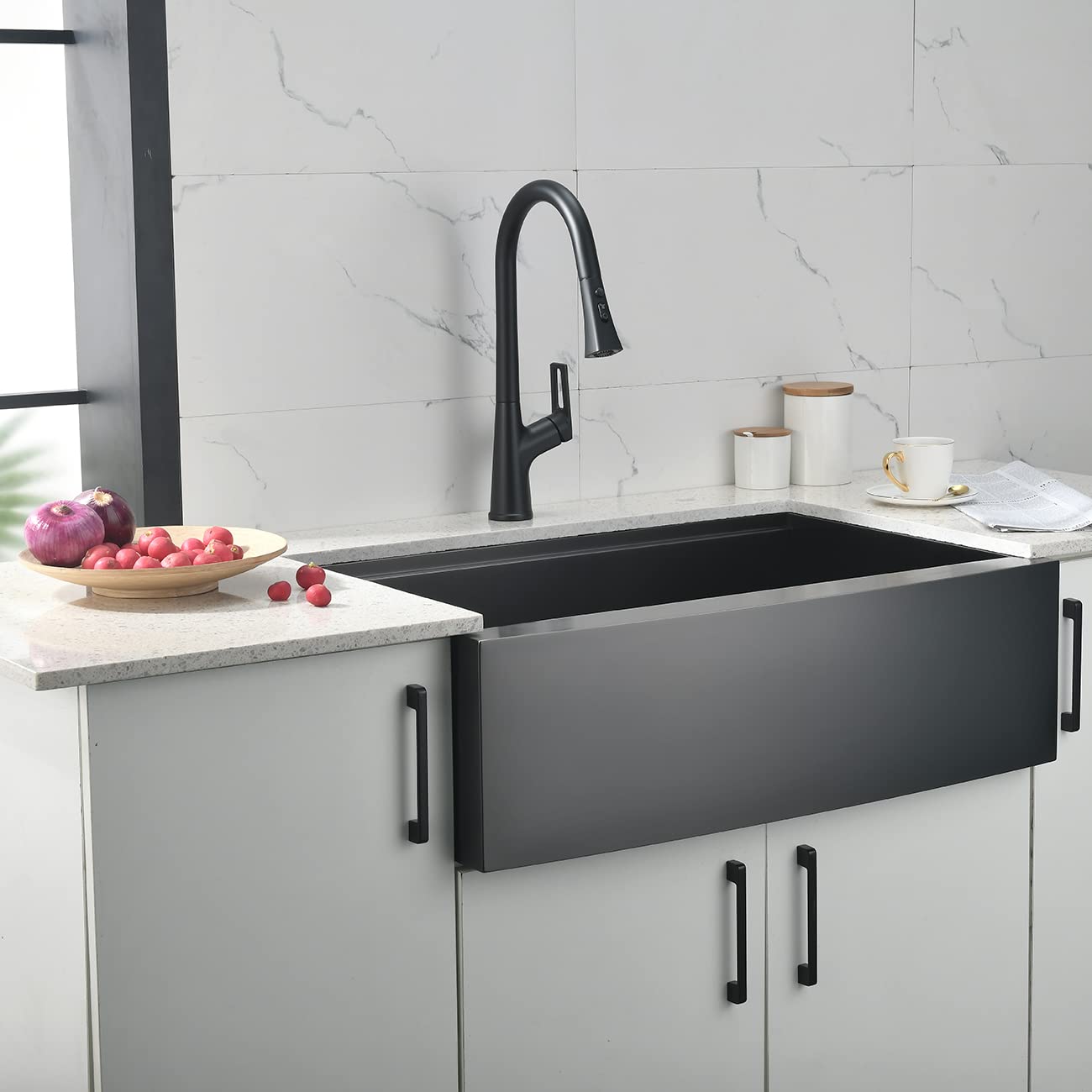 30 Inch Black Undermount Farmhouse Kitchen Sink - 16 Gauge Stainless Steel Apron Front Sink with Accessories (30