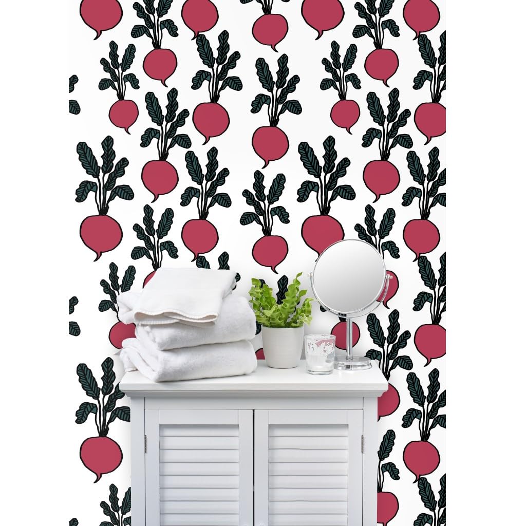 Commercial Grade Spoonflower Wallpaper 27ft x 2ft - Beets Burgundy Vegetables Food Pattern | Peel & Stick Traditional Wallpaper for Kitchen, Dining Room, Cafe Decor