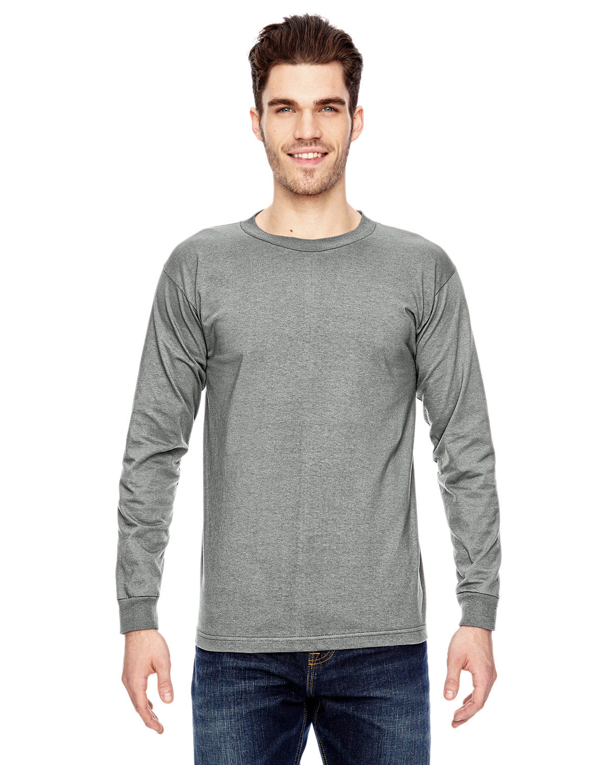 Bayside BA6100 Men's 100% Cotton Long Sleeve T-Shirt - 6.1 oz. Comfort Fit Crewneck Casual Shirt for Work, Outdoor & Everyday Wear