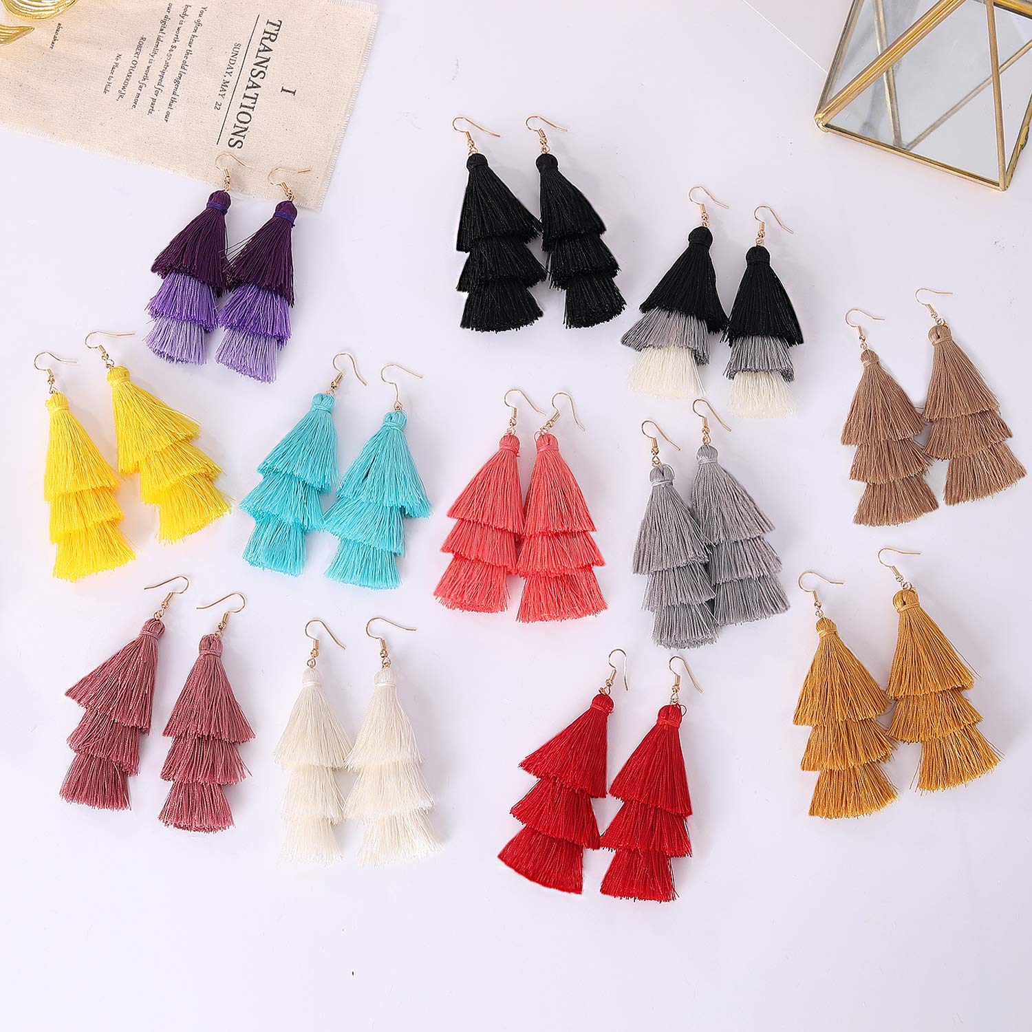 Bohemian 3-Tier Layered Colorful Tassel Earrings for Women | Big Dangle Drop Fashion Jewelry | Valentine's Day, Birthday Party Gift for Teen Girls | Perfect for Festivals, Date Nights & Special Occasions