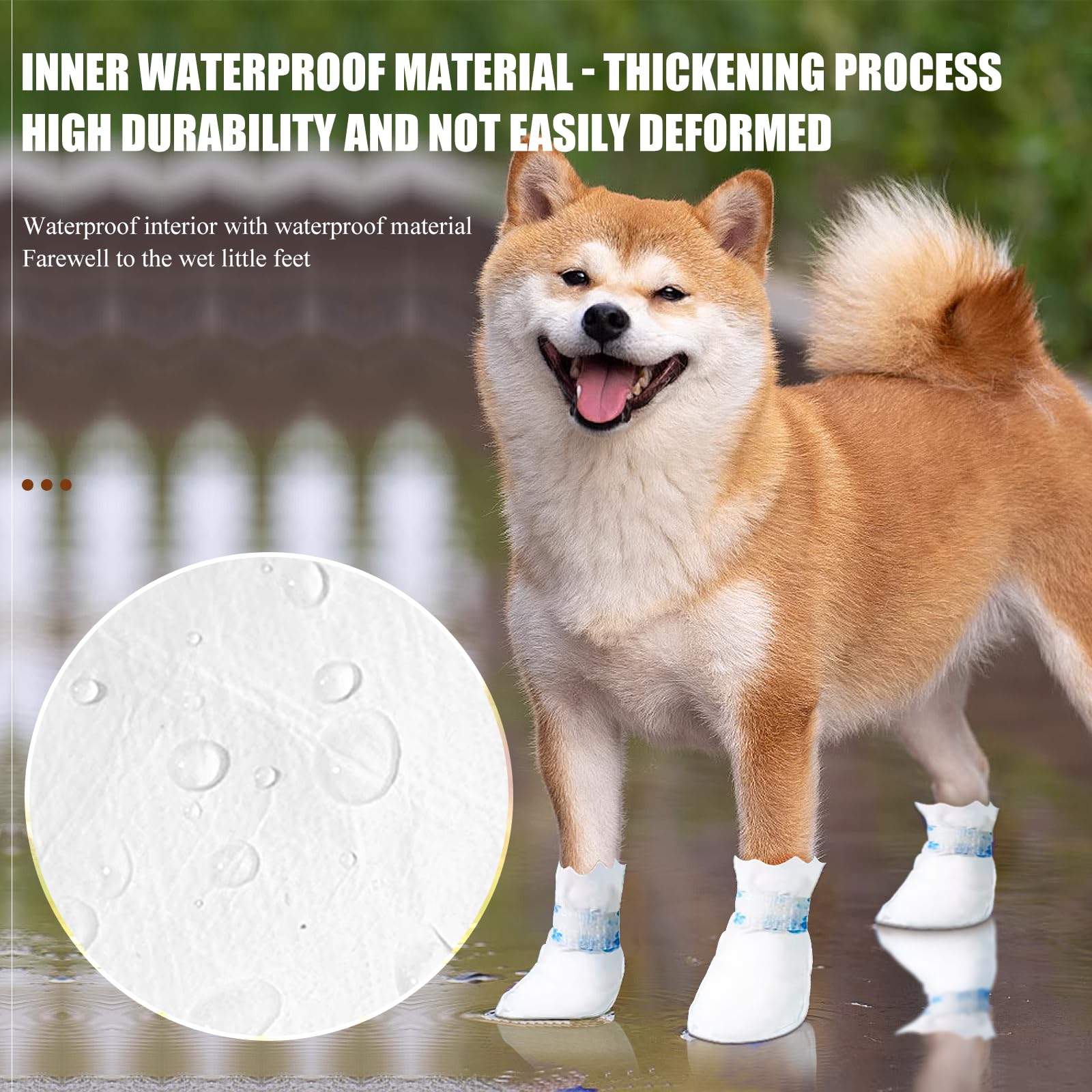 12 Pack Disposable Dog Booties for Paw Protection - Waterproof Pet Shoes for Medium & Large Dogs - Ideal for Wound Recovery, Outdoor Walks & Winter Snow - Includes 1 Roll Dog Paw Bandage (Blue)