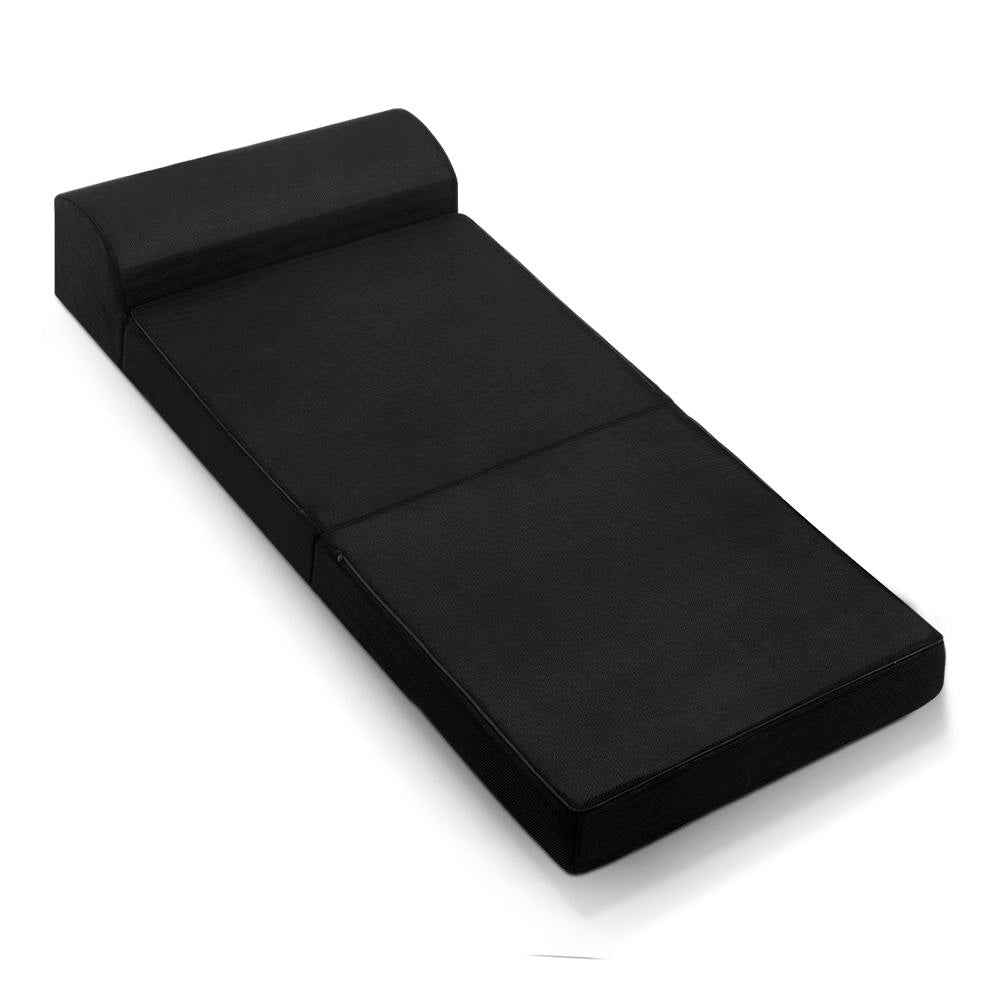 Portable Folding Foam Mattress - Single Size Sofa Bed with Air Mesh Fabric (Black) | Compact Guest Bed, Camping Mat & Space-Saving Home Solution