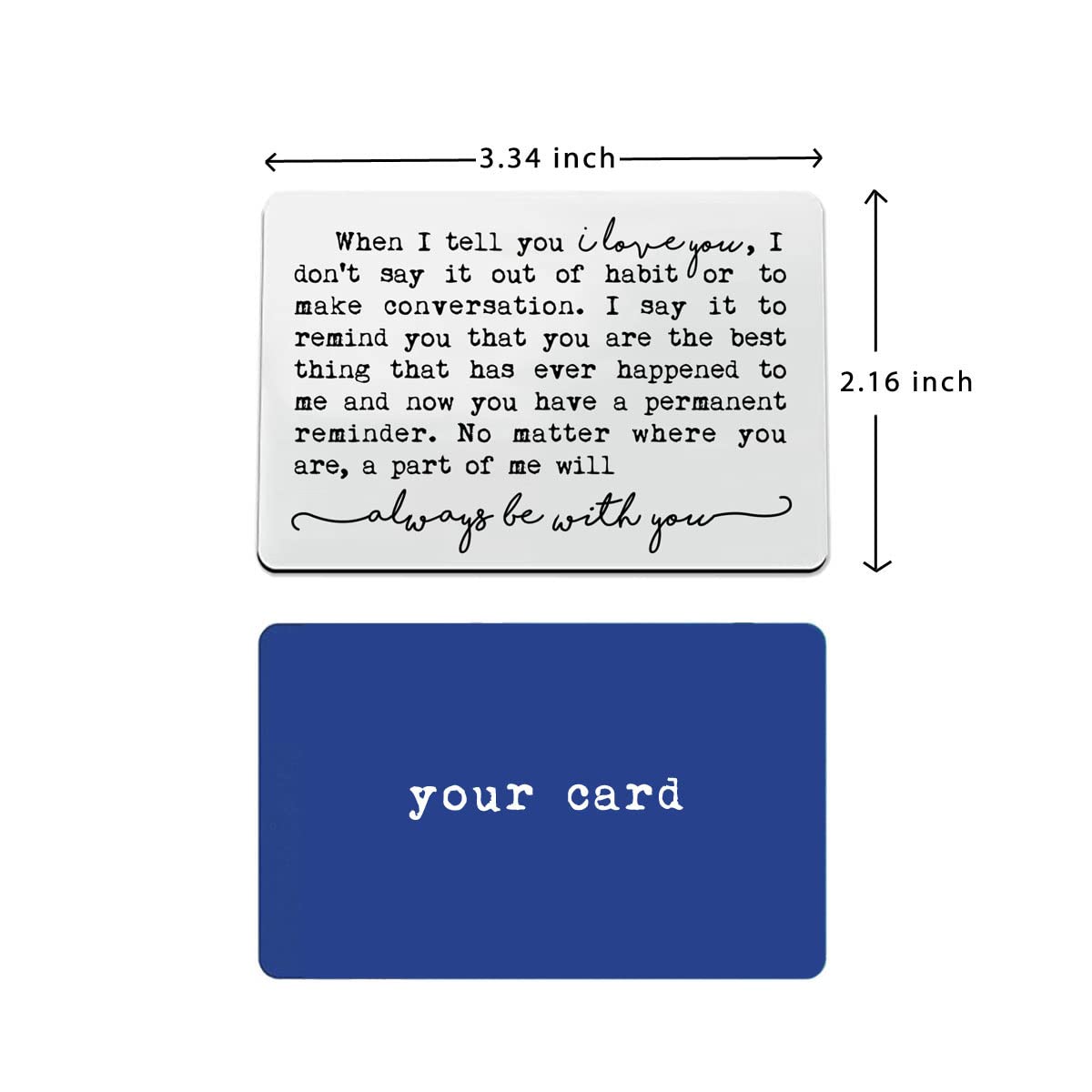 I Love You Engraved Metal Wallet Card - Romantic Gift for Boyfriend, Girlfriend, Husband or Wife - Personalized Sentimental Keepsake for Valentine's Day, Anniversary & Special Occasions (Silver)