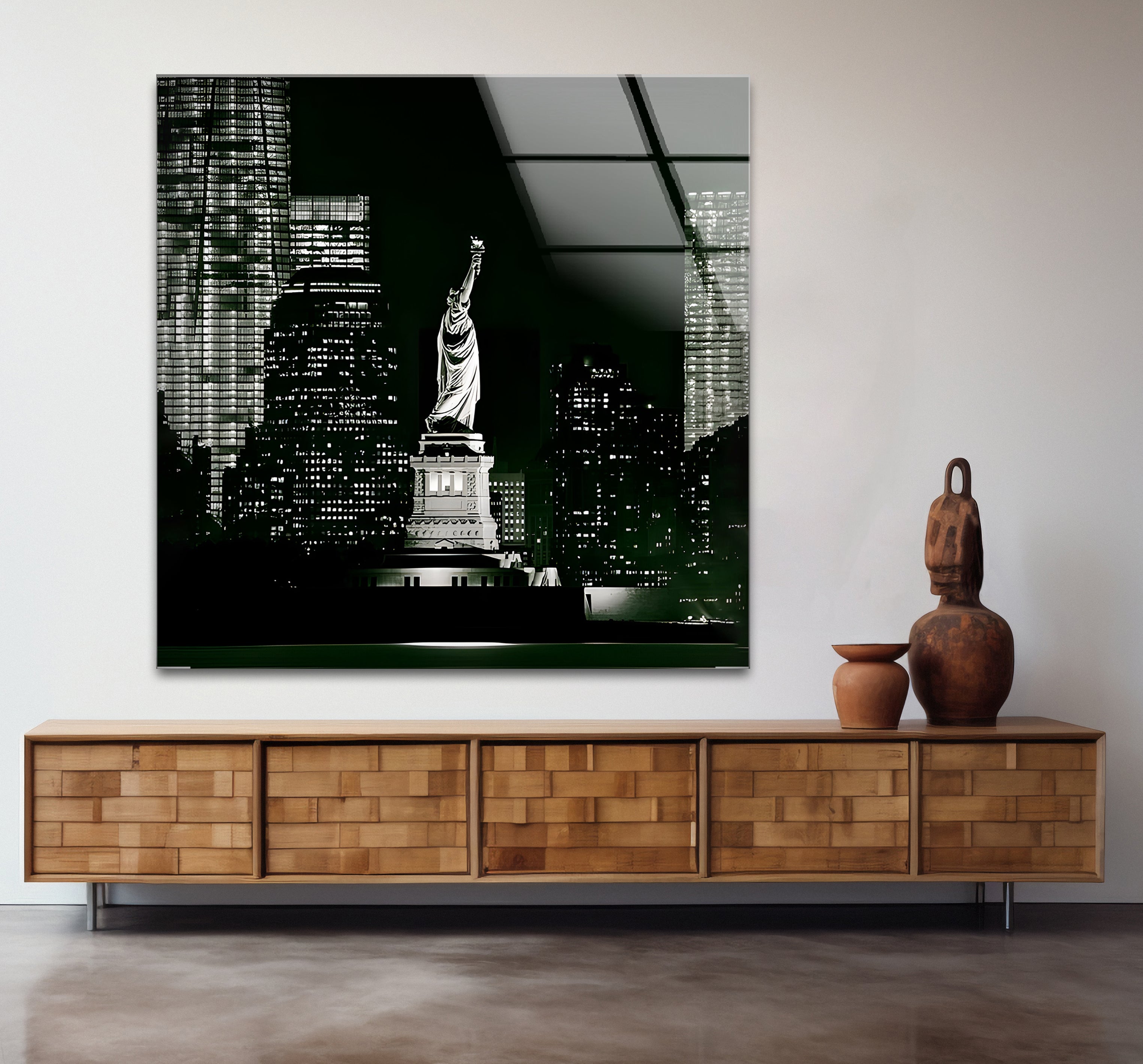 Black & White Statue of Liberty Glass Wall Art - Elegant Home Decor for Living Room, Office & Gifts - USA Patriotic Souvenir & New York Themed Interior Design