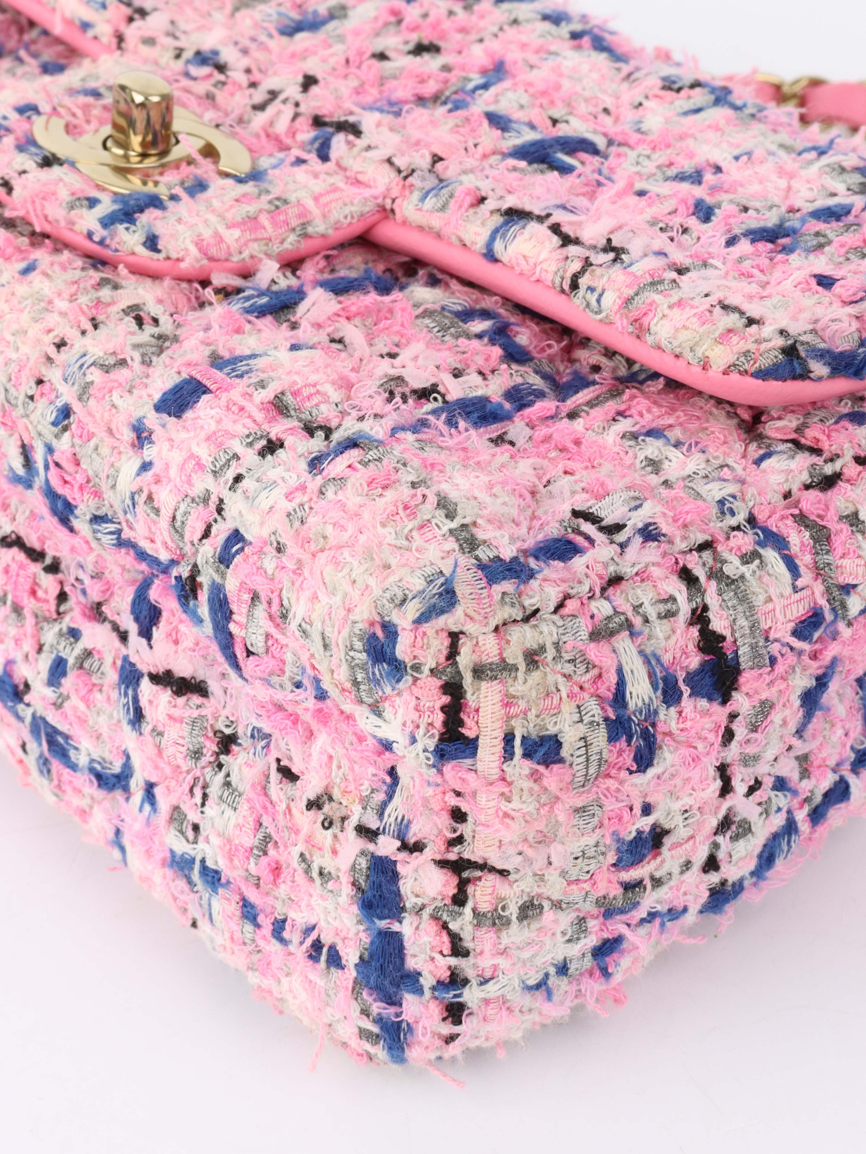 Chanel Pink & Blue Tweed Mini Rectangular Classic Flap Bag - Luxury Designer Handbag for Women | Perfect for Parties, Weddings & Special Occasions