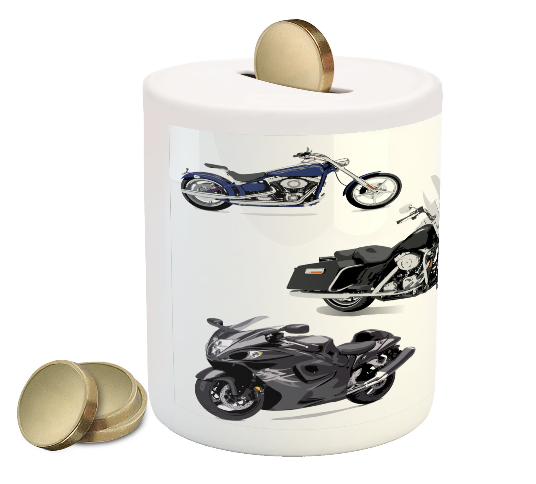 Lunarable Motorcycle Piggy Bank - Unique Ceramic Coin Bank with Freestyle Action Motorcycle Design for Cash Saving, Multicolor | Perfect Gift for Bikers & Motorcycle Enthusiasts