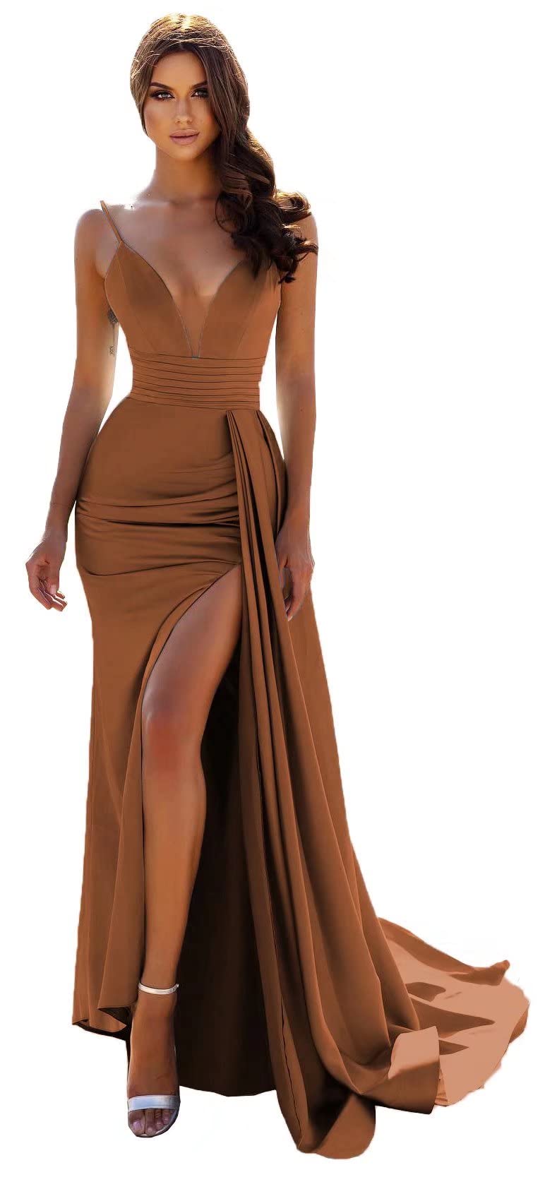 Elegant Mermaid Prom Dresses for Women - Long Satin Formal Gown with V-Neck & Thigh Slit | Perfect for Evening Parties, Homecoming, Pageants & Special Occasions